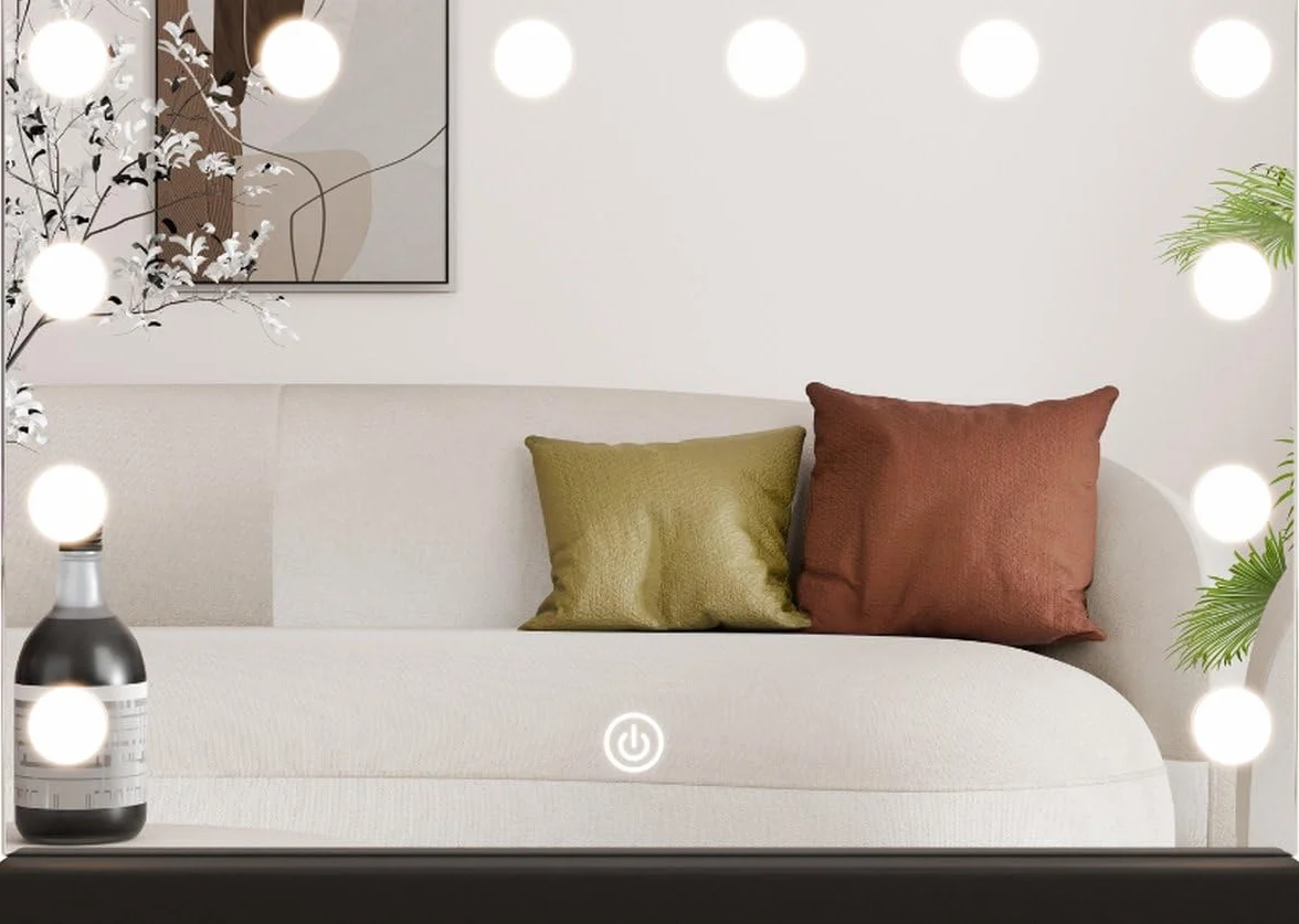 SensaHome Lustro Toaletkowe Pro - Hollywoodzkie Lustro do Makijażu z 12 Regulowanymi Lampami LED, 3 Tryby Światła, 60x40cm - Czarny