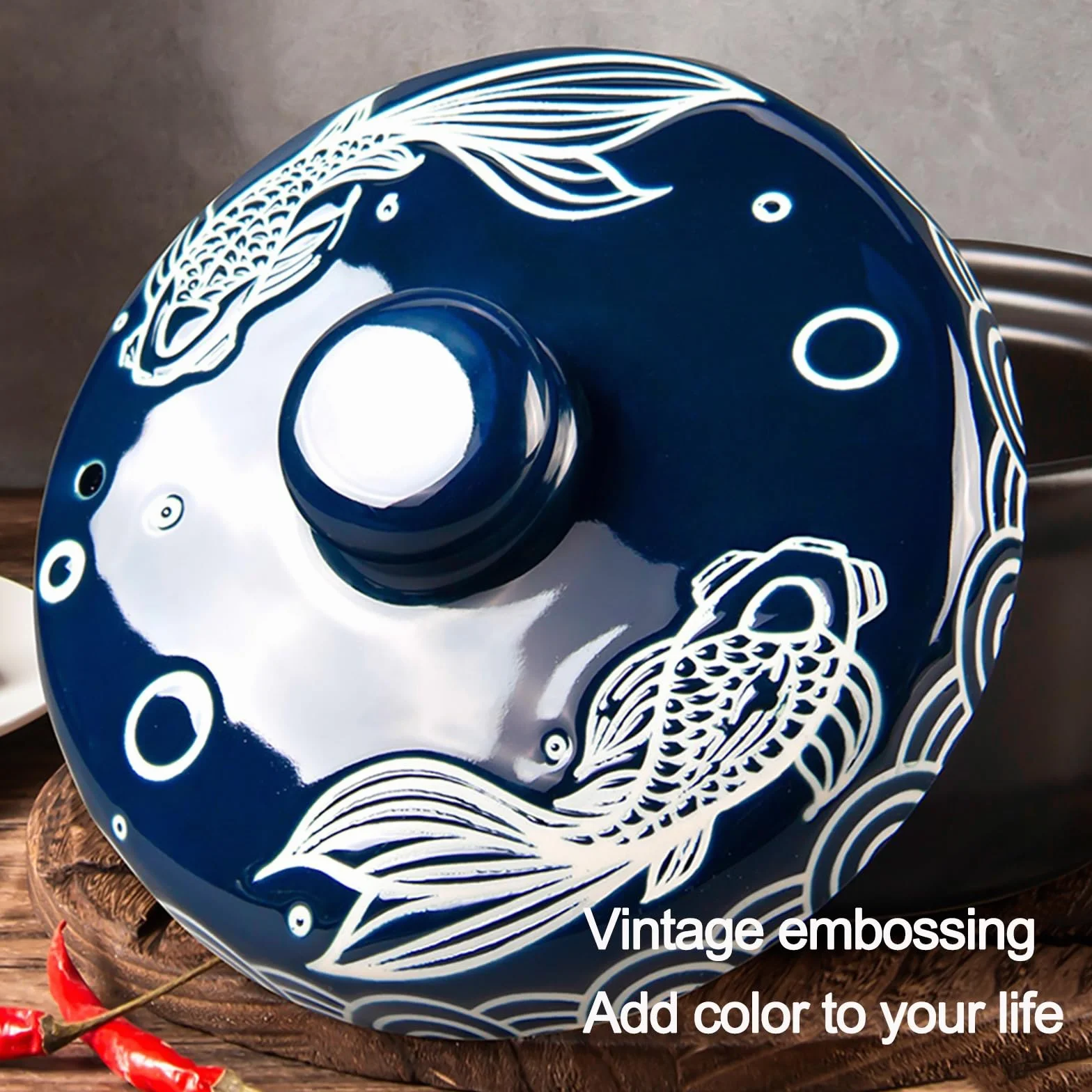 Nieprzywierający Gliniany Garnek Do Kuchenek Gazowych Ceramiczny Garnek Z Pokrywką Podwójne Uchwyty Garnek Gliniany Do Bibimbap Zupa Ryż Gulasz(Blue,3.4L)