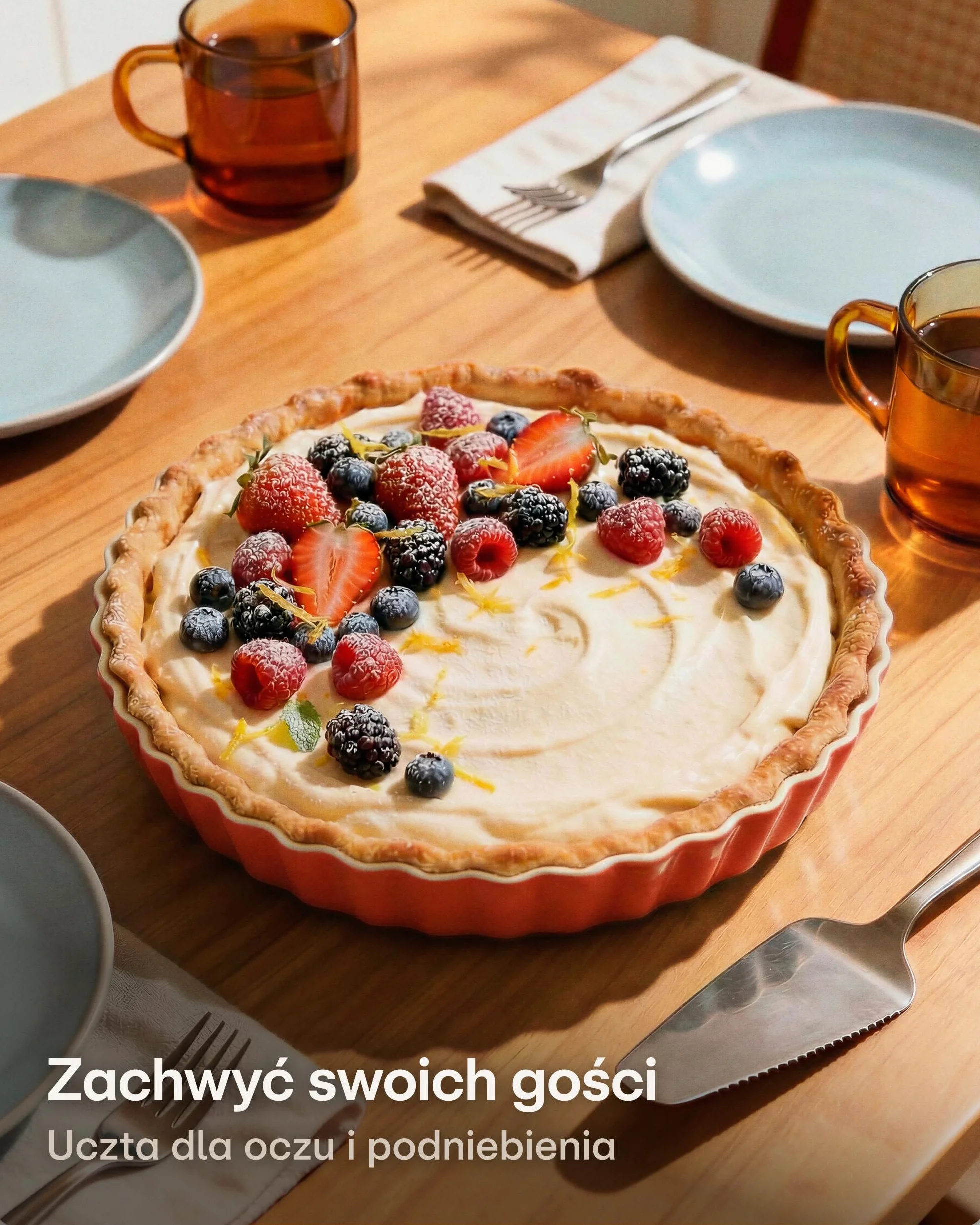 Ceramiczne naczynie do tarty - ø 28 cm - wysoki rant - z powłoką nieprzywierającą - odporne na zarysowania i przecięcia - łatwe do czyszczenia - opakowanie nie zawiera tworzyw sztucznych - czerwone
