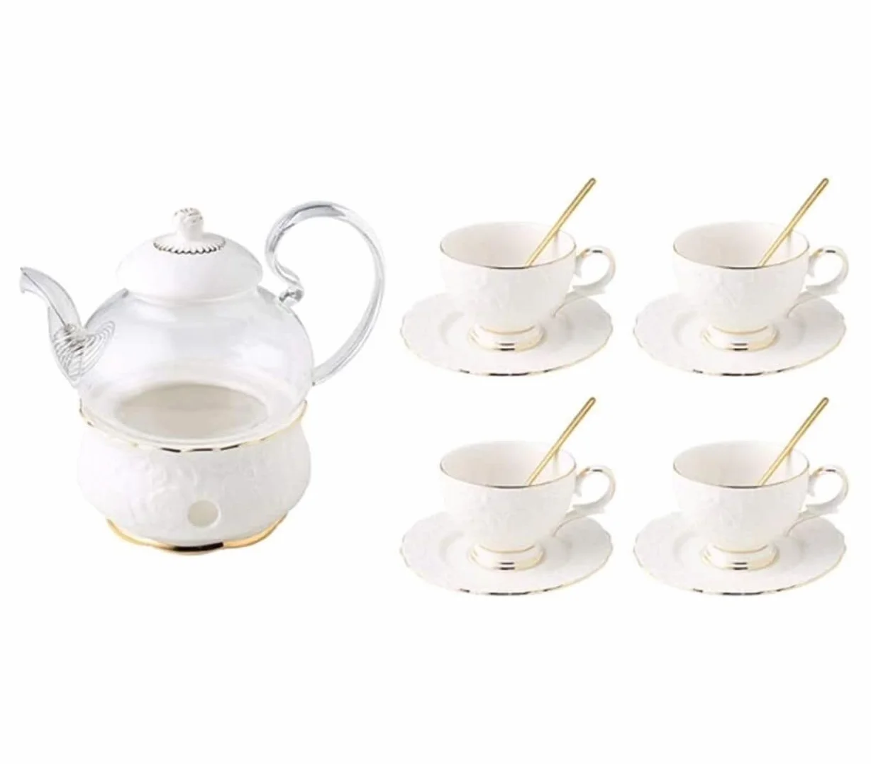 Zestaw do herbaty dla dorosłych – szklany czajniczek z uchwytem na świece, przezroczysty garnek i kubki ceramiczne, 13-częściowy zestaw do użytku domowego i biurowego