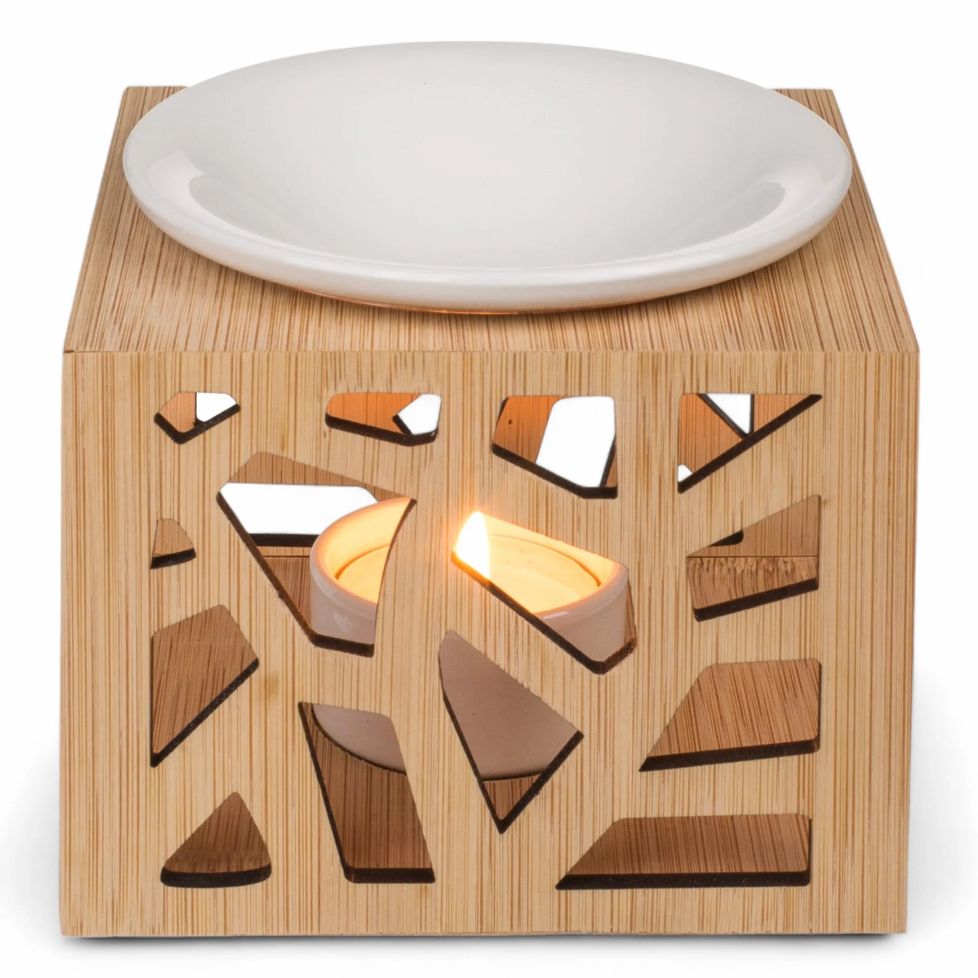MIJOMA Lampa zapachowa wypełniona harmonią – ręcznie wykonana z drewna, z elegancką białą misą ceramiczną – idealna do urzekających zapachów i duchowego relaksu – wymiary ok. 12 x 12 cm