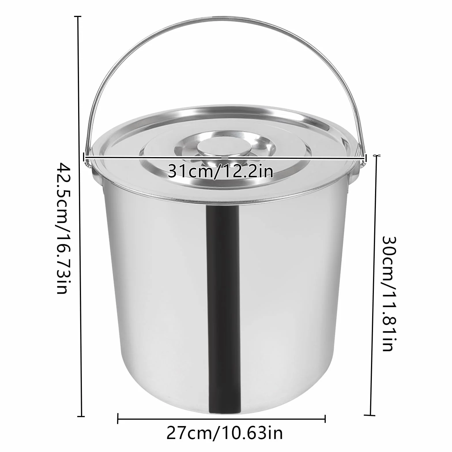 Kosz ze stali nierdzewnej przeznaczonej do kontaktu z żywnością, 20 l, z pokrywką, wykonany ze stali nierdzewnej 304, wzmocnione dno, do kuchni i gastronomii, do przechowywania żywności