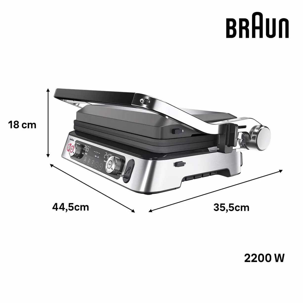 Braun MultiGrill9 CG9167 elektryczna kratka 2200 W 2 termostaty 3 pozycje gotowania sonda termiczna BOOST