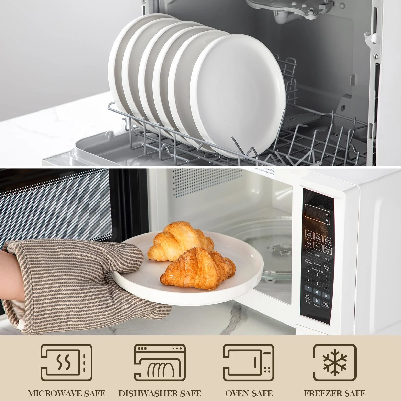 MALACASA Talerze deserowe dla 6 osób, Ø 21 cm, zestaw małych talerzy z porcelany, talerze śniadaniowe z krawędzią, białe, nadają się do mycia w zmywarce, seria LEAH