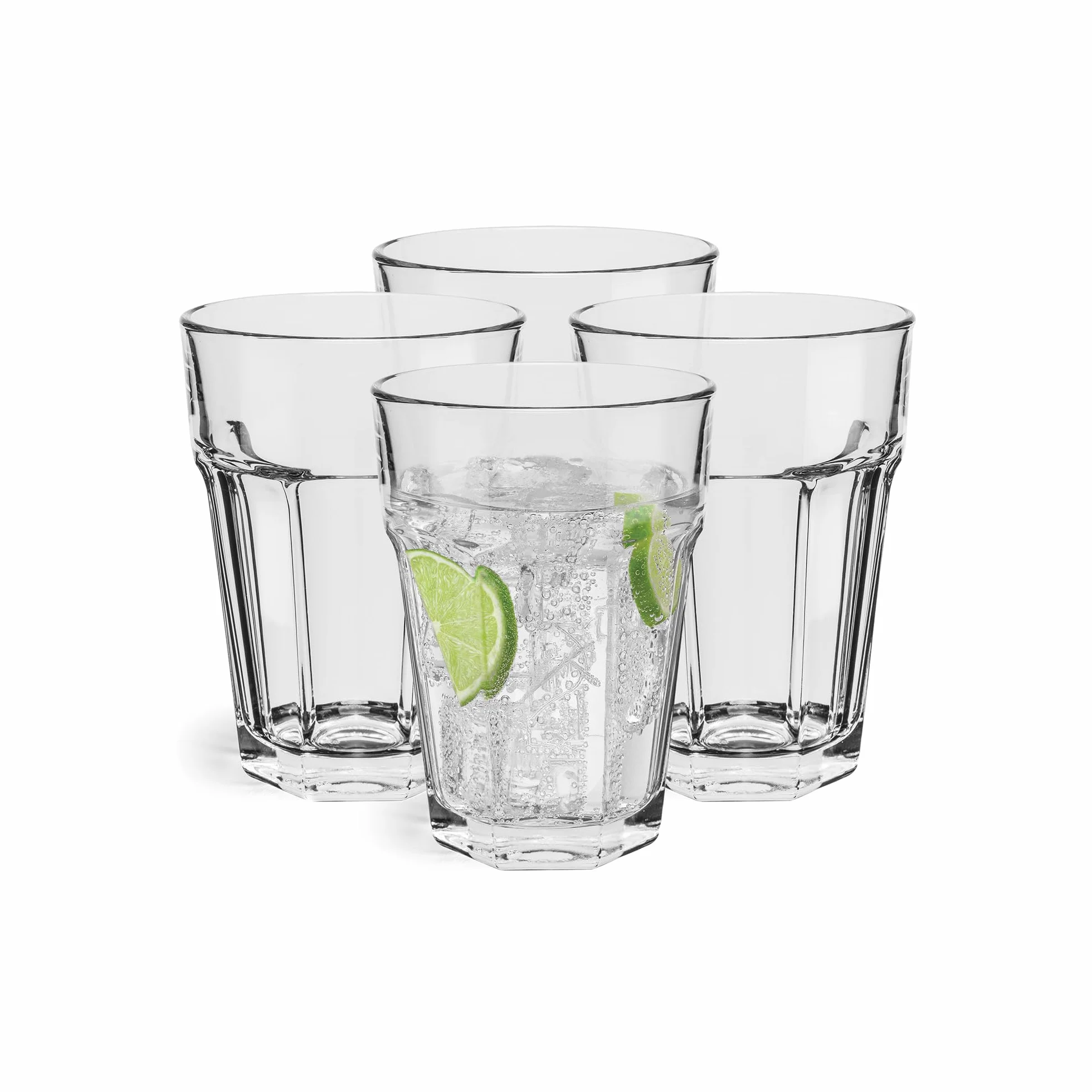 Zestaw 4 szklanek do długich napojów, 425 ml, szklanki do kawy mrożonej, latte macchiato, szklanki do wody Caipirinha, nadają się do mycia w zmywarce, kolekcja Alva