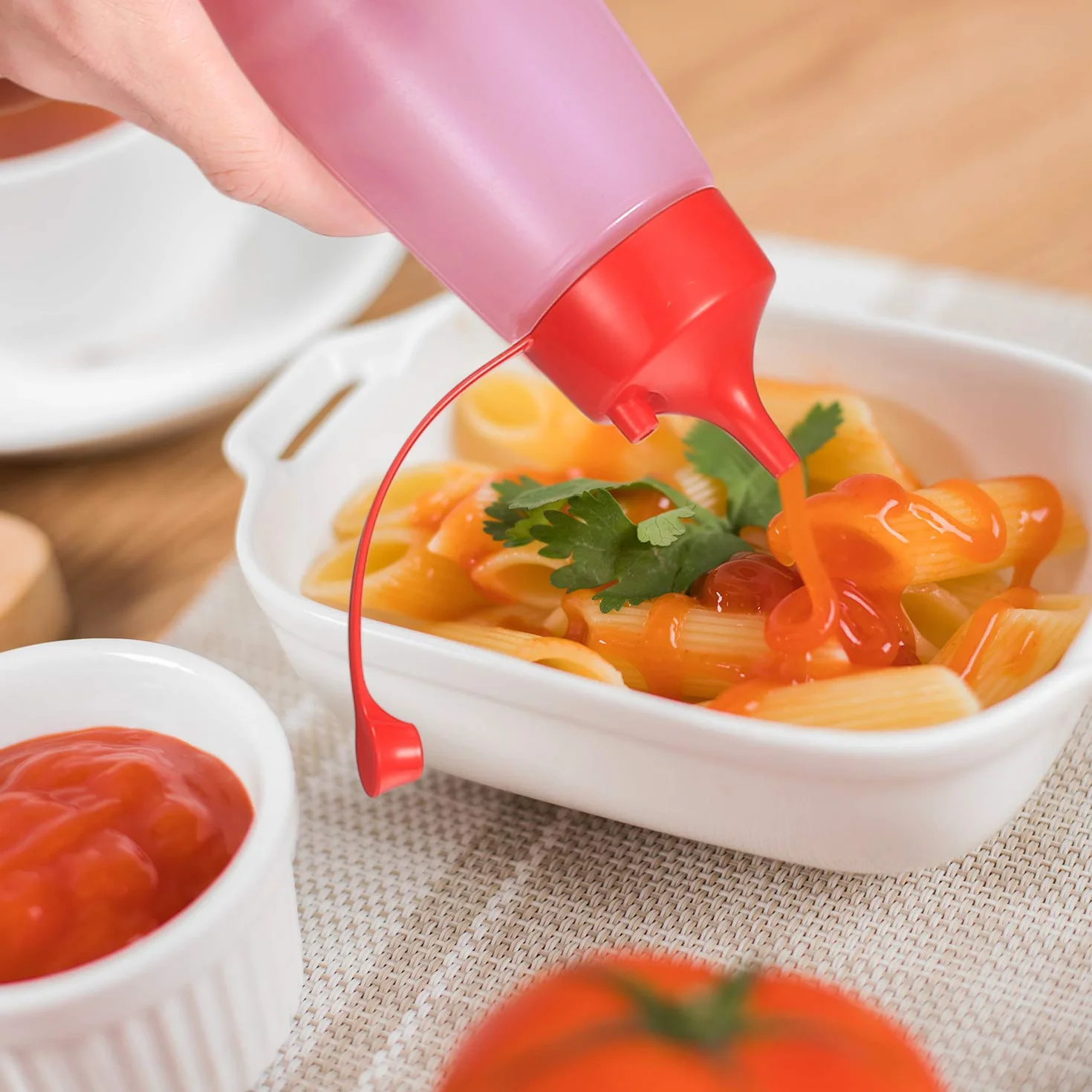 3 Butelki do dozowania 500ml, Squeezers z korkiem, do syropu klonowego, keczupu, tłoczenia plastikowego, majonezu, sosów i oleju z oliwek