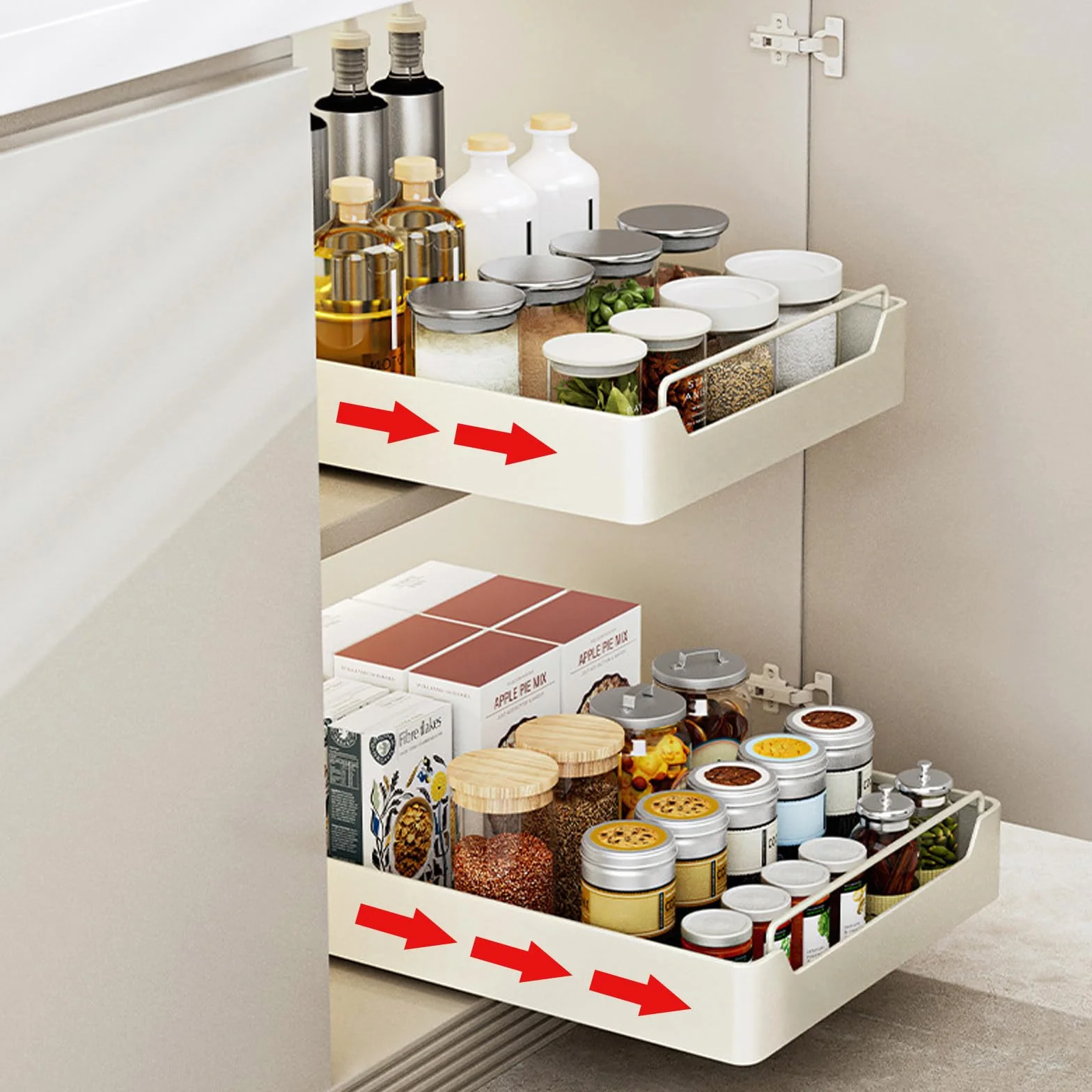 Wysuwany organizer do szafek, wysuwane półki do przechowywania, wysuwana szuflada ze stali węglowej do szafki kuchennej, bez wiercenia i gwoździowania (szerokość 25 cm)