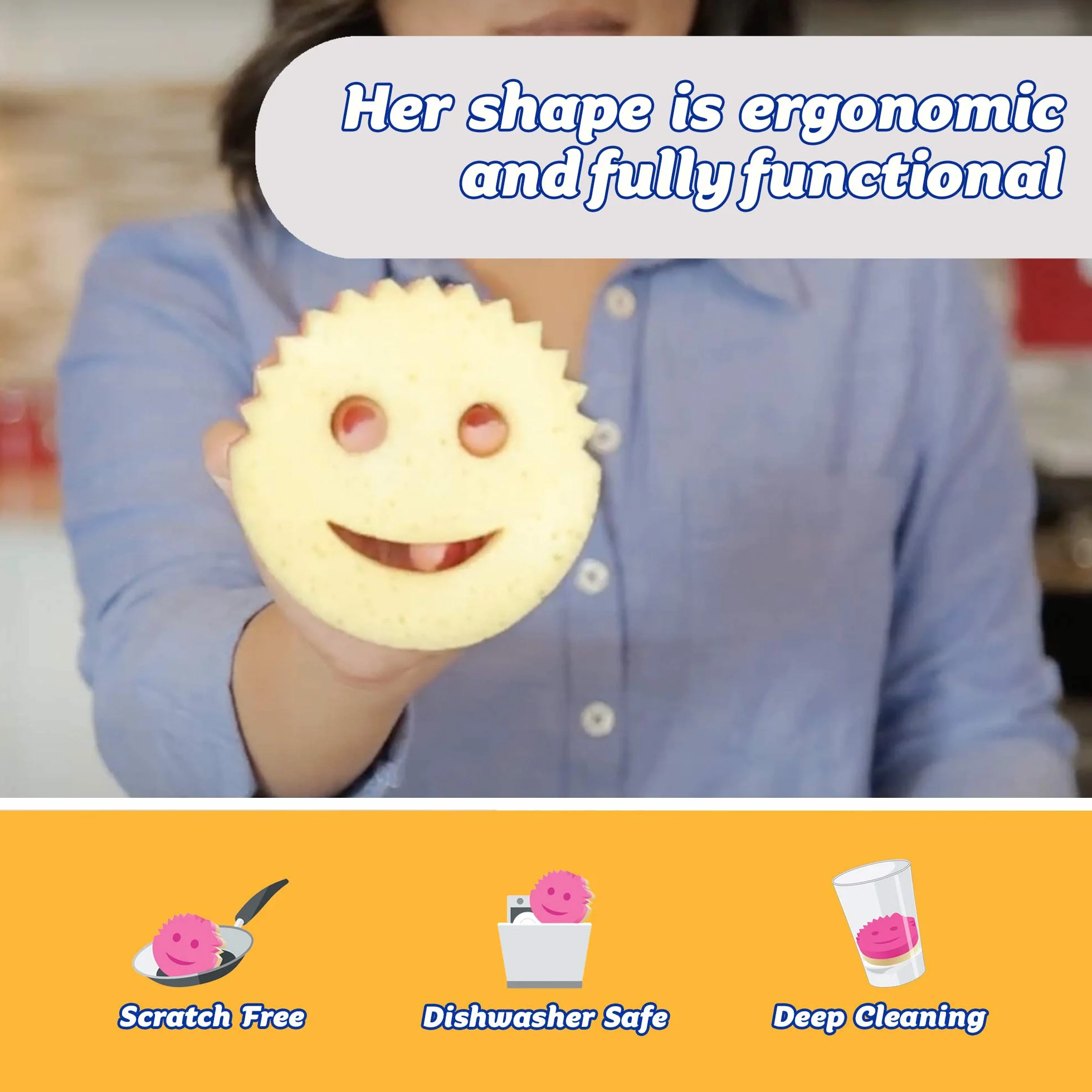 Scrub Daddy Scrub Mommy gąbka do mycia naczyń - wielokrotnego użytku zmywalna gąbka do kuchni i łazienki, akcesoria domowe, gąbka do skrobania Flextexture, produkty i akcesoria do czyszczenia, zestaw