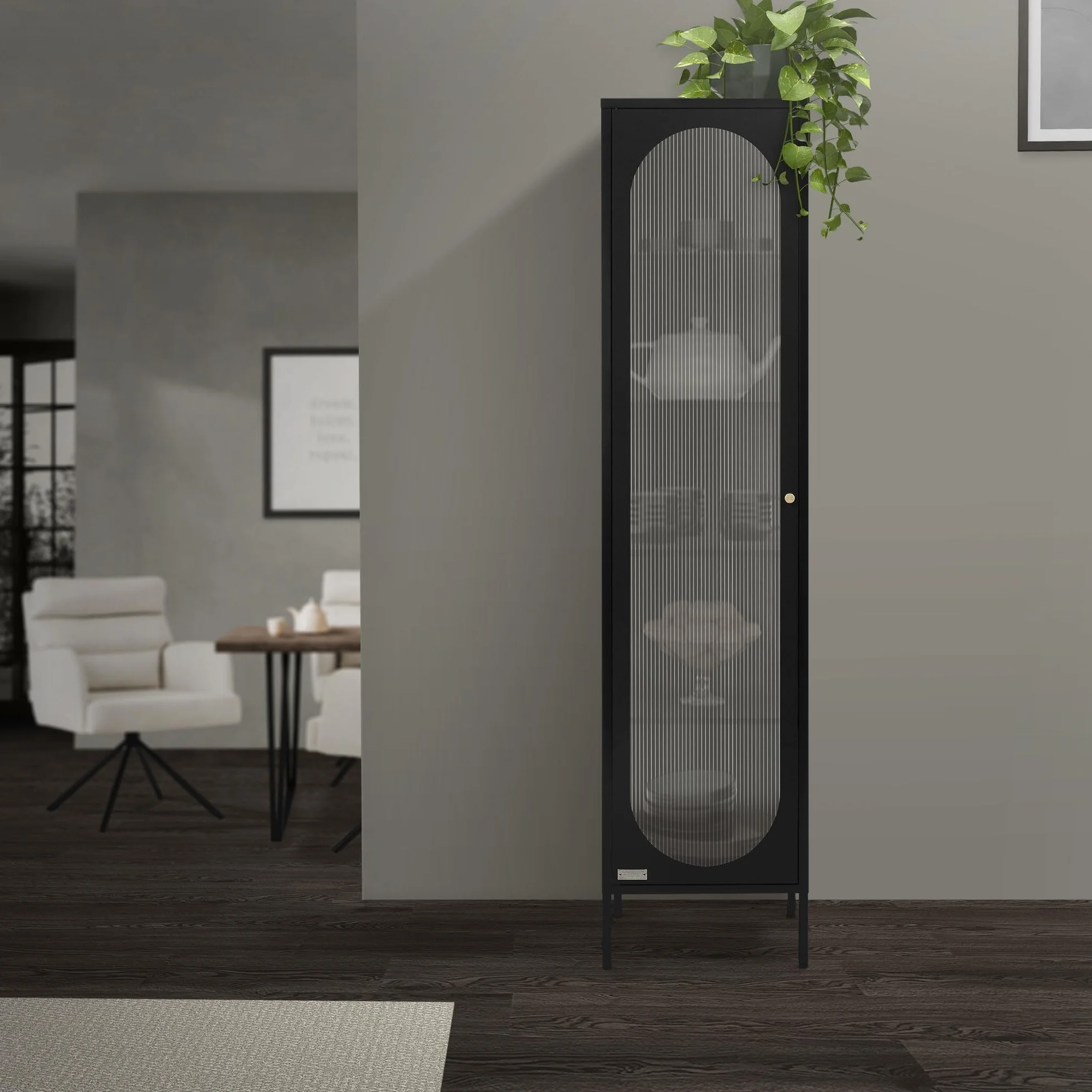 Gablota metalowa 42x175x40 cm czarna wąska z 5 półkami i drzwiami industrialna szafka na dokumenty