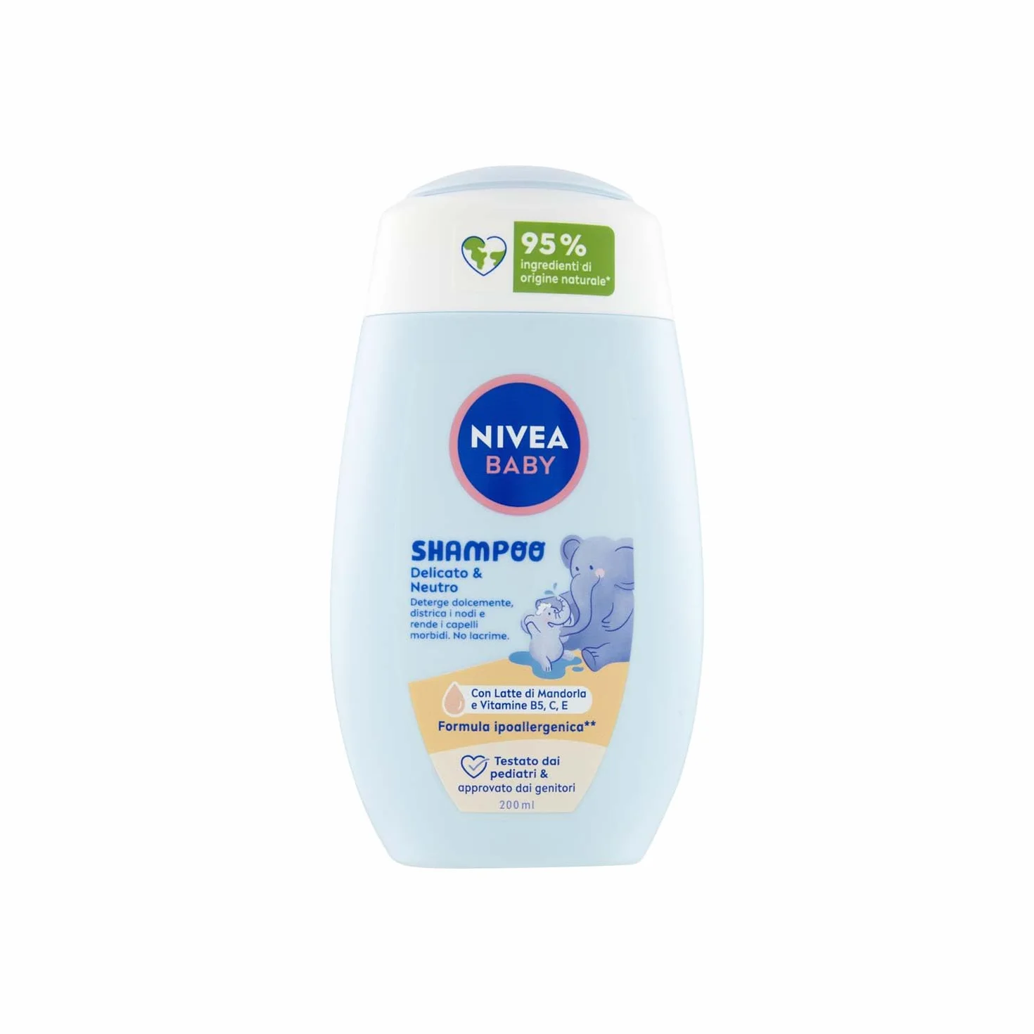 NIVEA BABY Delikatny i neutralny szampon 200 ml, szampon dla dzieci do delikatnego oczyszczania, szampon dla niemowląt z ochroną przed łzami, szampon bez siarczanów do włosów miękkich i bez węzłów