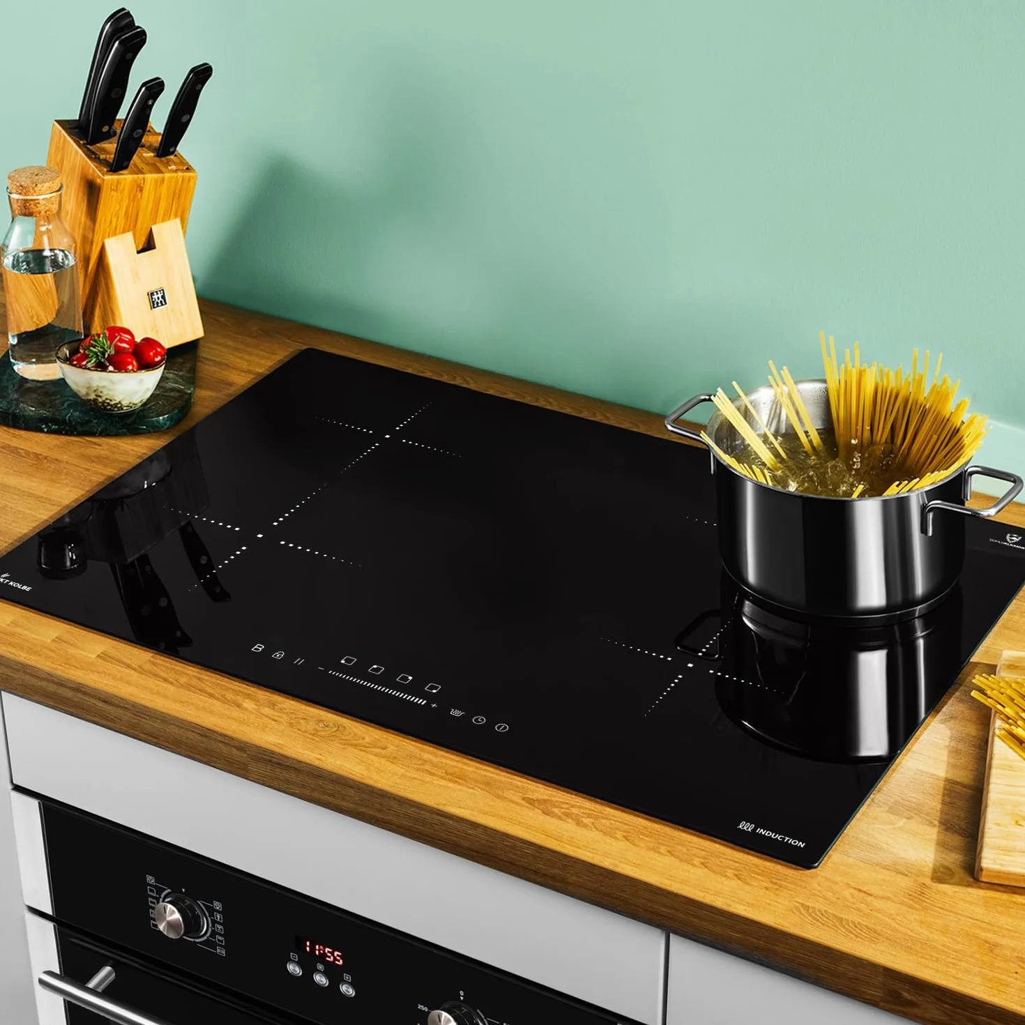 Kuchenka: 60 cm piekarnik do zabudowy BO8805SS + 77 cm płyta indukcyjna IH87704RL | grill | gorące powietrze | automatyczny timer | 2-drożne oszklenie izolacji termicznej | blokada przed dziećmi |