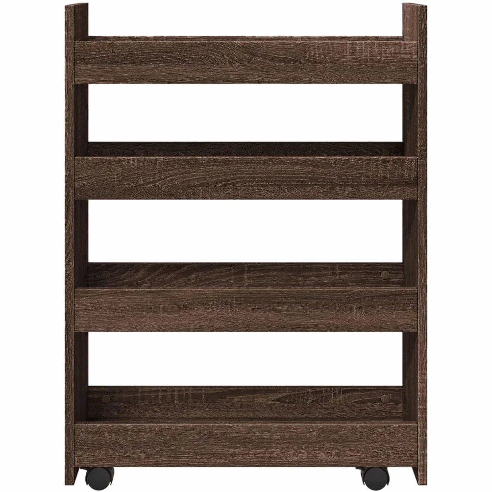 Meble Przedmiot dom Wąski wózek do przechowywania 4-poziomowy brązowy dąb Engineered Wood-Furniture