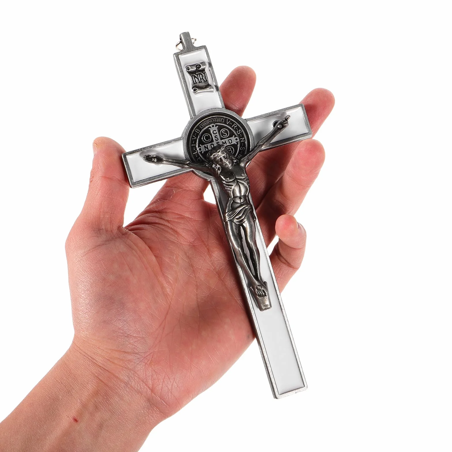 Sosoport Wall Crucifix Antique Metal Christian Cross Spiritual Wall Decor for Office Prayer And Catholic Households Classic Style Easy Installation