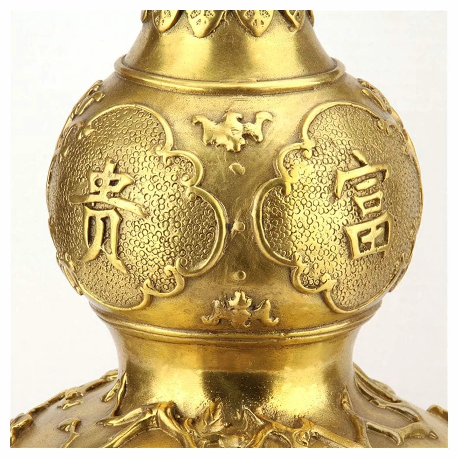 Tabletop Feng Shui Gold Brass Wu Lou Gourd Wealth Peaceful Copper Statue Chinese Charm Prosperity Decoration Figure