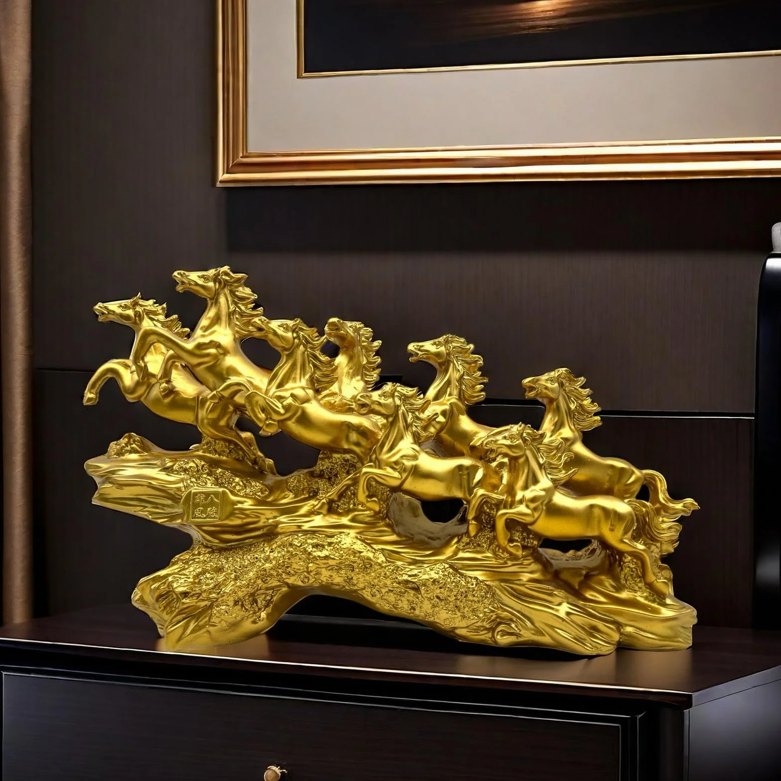 Chińska figurka koni Feng Shui - żywiczne figurki konia biegającego do domu dekoracja biura dekoracja stołu ozdoby dla bogactwa i sukcesu dobre prezenty na szczęście złoto