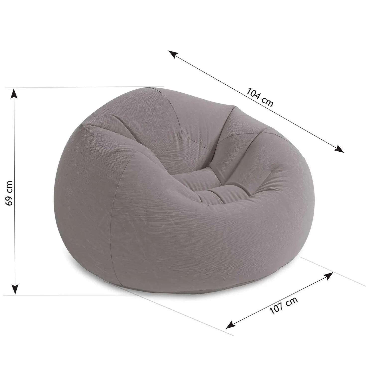 Intex Beanless Bag Chair Inflating Furniture 1.14 m x 1.14 m x 71 cm Grey