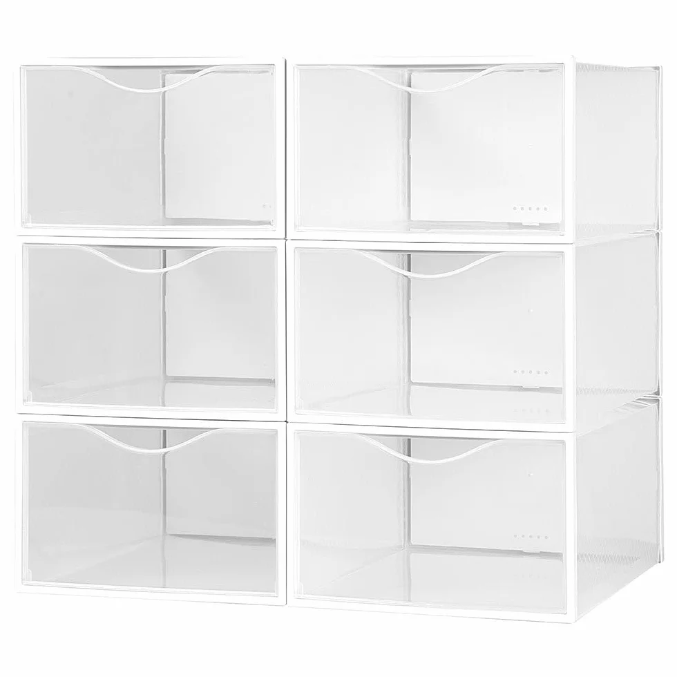 AKTIVE Max Home Plastikowe pudełka na buty, zestaw 6 organizerów do przechowywania, 23 x 33,5 x 14,5 cm, układane w stos, zapobiegające przewróceniu, do T.44, przezroczyste, plastikowe pudełko na