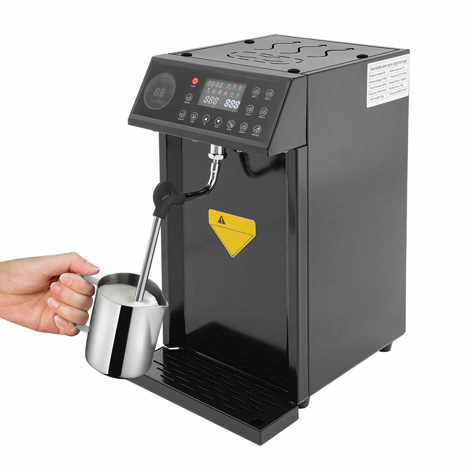 Elektryczny Spieniacz Do Mleka Z Bojlerem 8L, Inteligentny Spieniacz Do Wody Z Wrzącą Parą Do Espresso I Kawiarni,Black