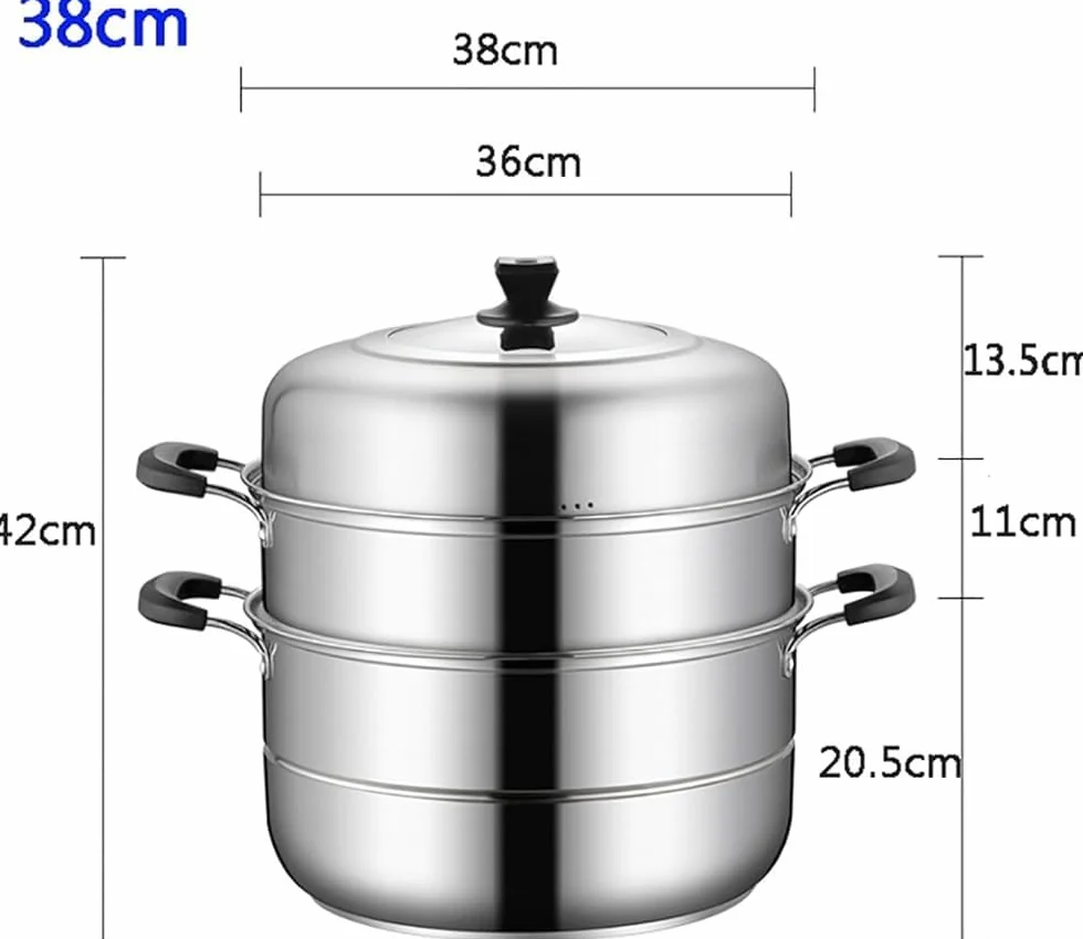 Garnek do gotowania na parze ze stali nierdzewnej, 3-warstwowa duża pojemność do kuchenki gazowej, 36 cm, 38 cm, 40 cm, pogrubiona konstrukcja