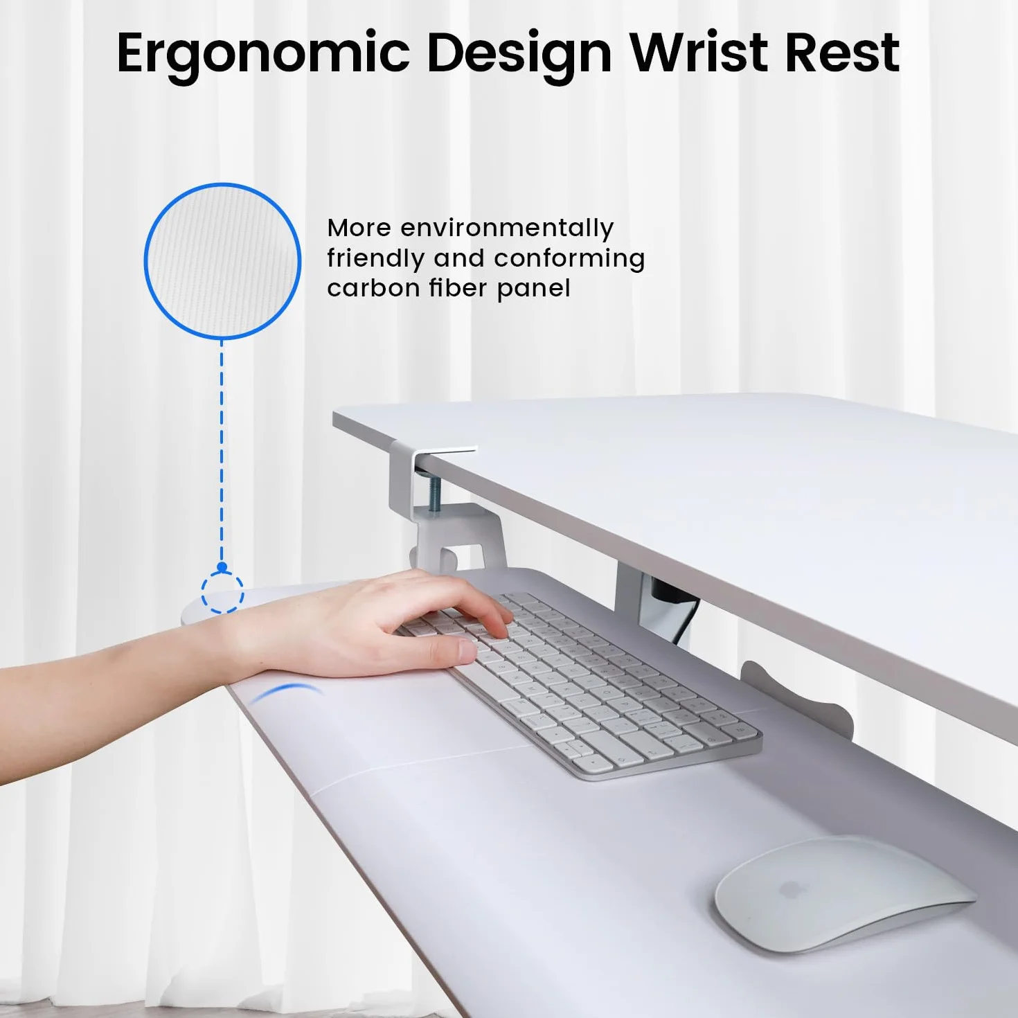 NearHub Duża taca na klawiaturę pod biurko wysuwana z bardzo stabilnym systemem mocowania zaciskowego C, 61 cm (76 cm z zaciskami) x 28 cm wysuwana szuflada na klawiaturę pod biurko do pisania, taca