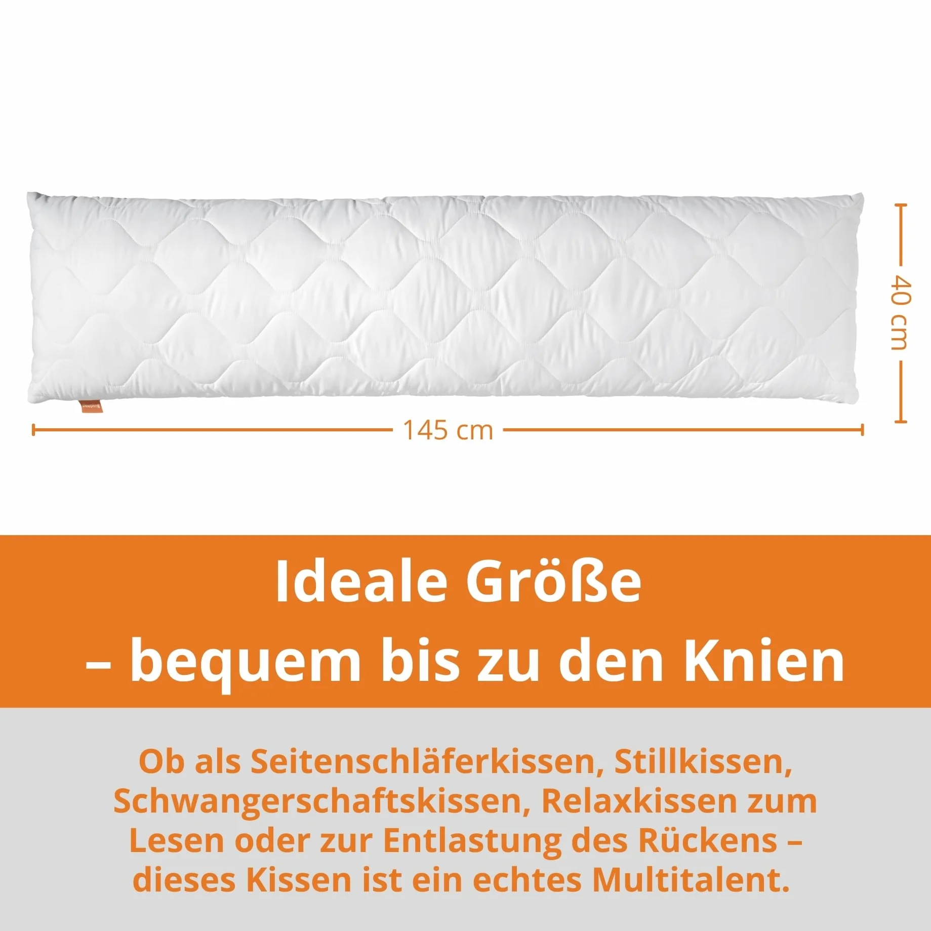 sleepling 190110 Komfort 100 Poduszka do spania bocznego do karmienia ciążowa z mikrofibry 40 x 145 cm, weiß