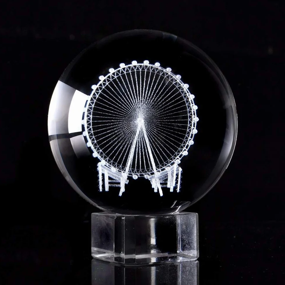 Kryształowa kula 60/80mm 3D grawerowany laserowo diabelski młyn Kryształowa kula 3D miniaturowy model Kula Szklana kula Ozdoba Akcesoria do dekoracji domu Prezenty Wróżenie Kula Czary Spoglądająca k