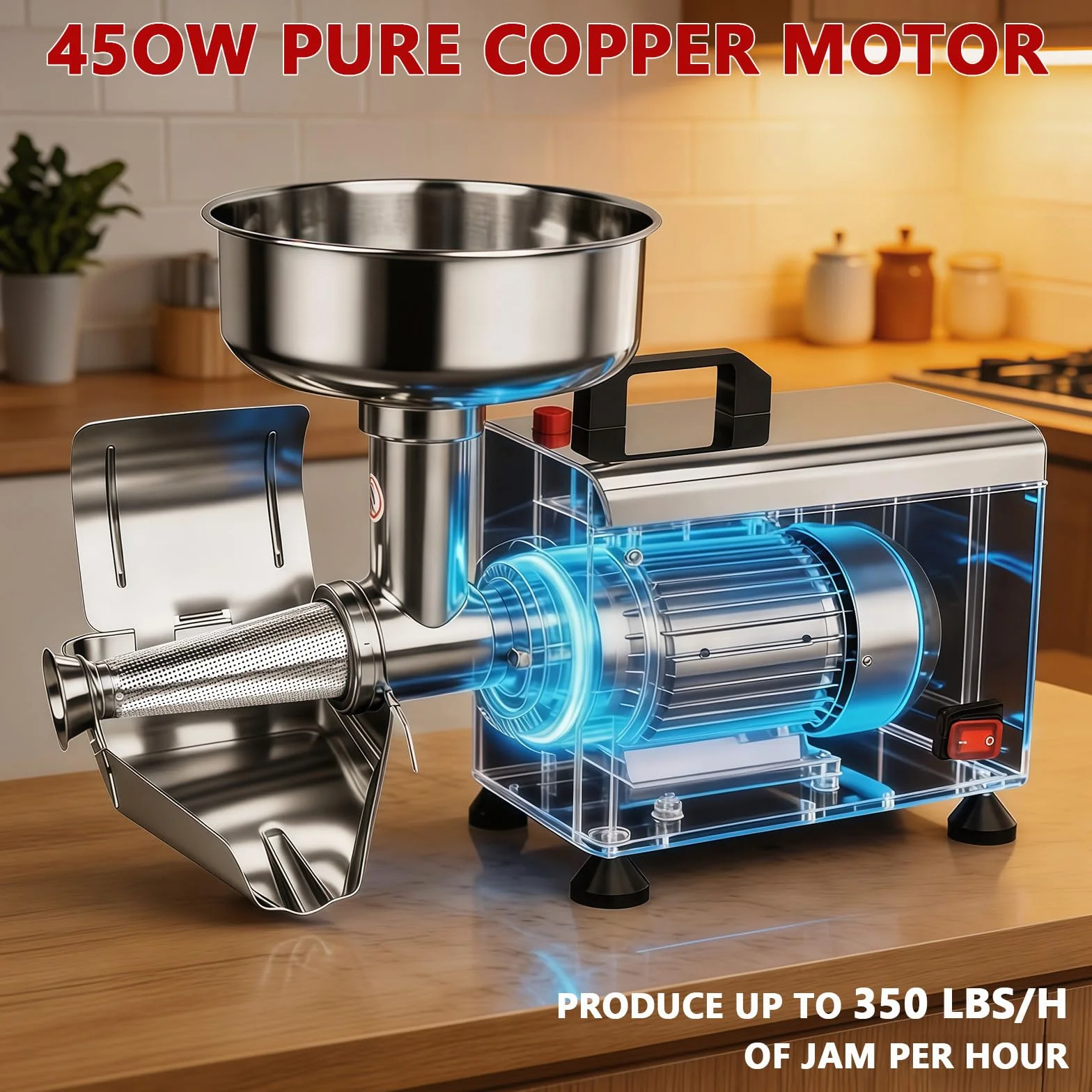 Komercyjna Elektryczna Maszyna do Pomidorów, 450W Maszyna do Dżemów i Sosów, Prasa do Sosów, 200-350 lbs/h, Stal 304 na Sos Pomidorowy Truskawkowy Jagodowy