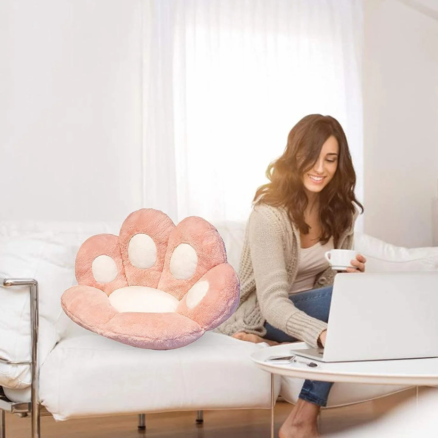 Poduszka z kocią łapą, kawaii, poduszka na krzesło, urocze rzeczy, podkładka do siedzenia, wygodna, leniwa sofa, biurowa poduszka podłogowa, na krzesła gamingowe, dekoracja pokoju (różowa, 70 x
