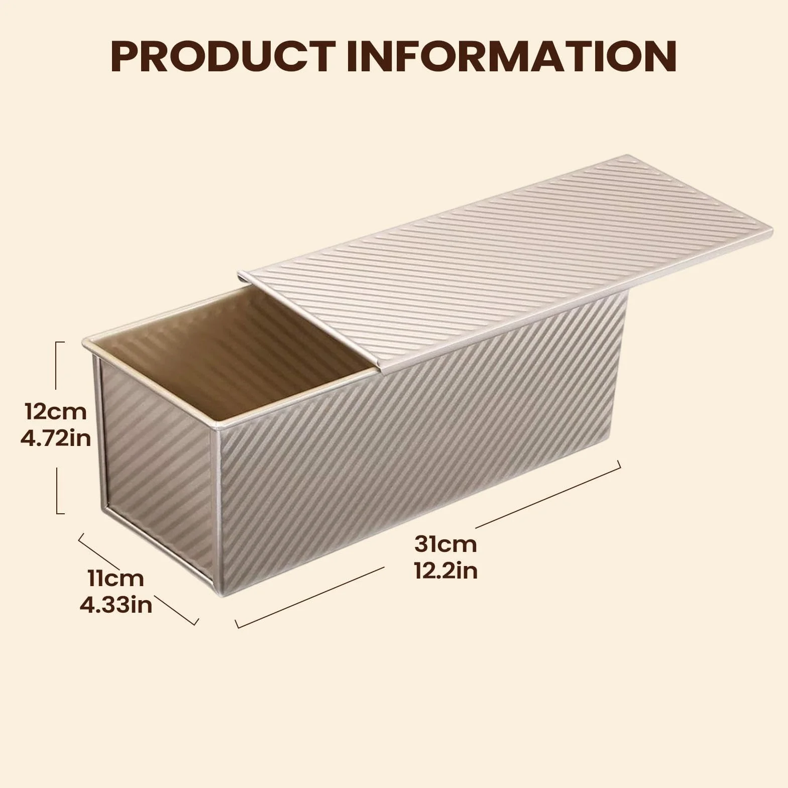 Corrugated Bread Pan with Cover, Carbon Steel Non-Stick Loaf Tin, Professional Sandwich Baking Pan, Heavy Duty Loaf Maker, Kitchen Baking Use