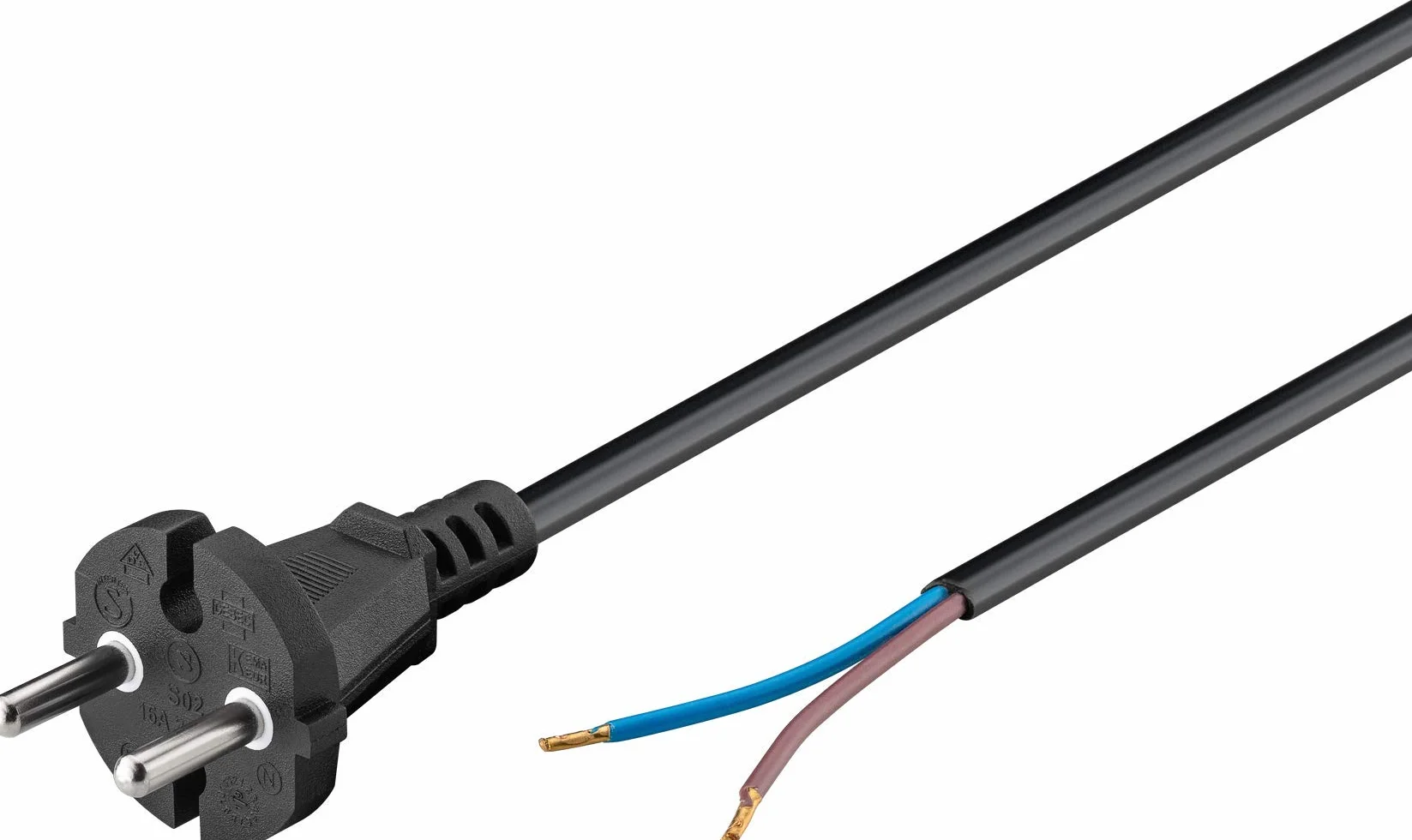 Goobay 58913 uniwersalny kabel przyłączeniowy do odkurzacza; 7,5 m, czarny wtyk konturowy (typ C, CEE 7/17) na luźnych końcach kabli