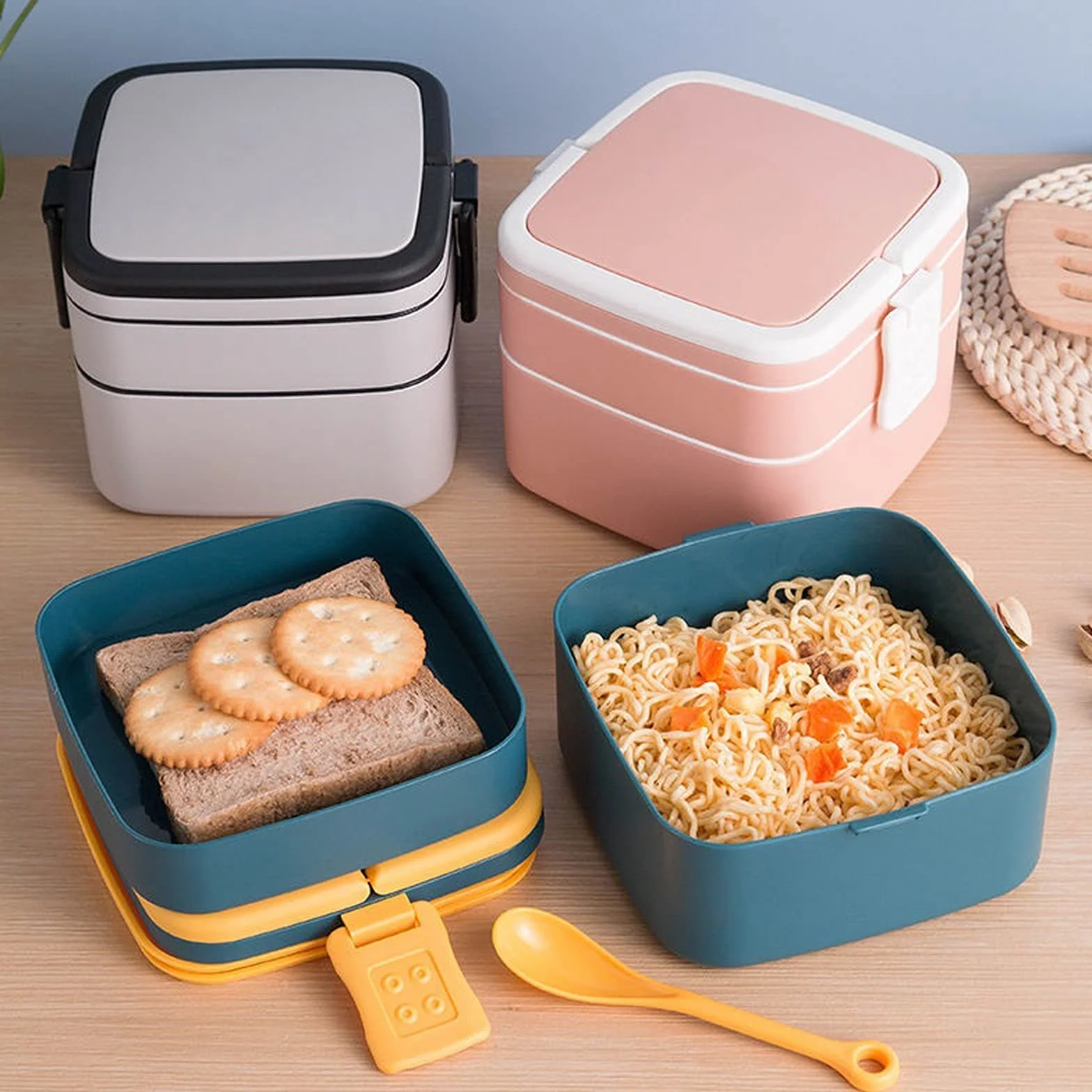 Pudełka Bento 1100ml Przenośne 2-warstwowe zdrowe pudełko na drugie śniadanie Pojemnik na jedzenie Kuchenka mikrofalowa Pudełka Bento na drugie śniadanie z wycięciem ，Pudełko ryżowe(C)