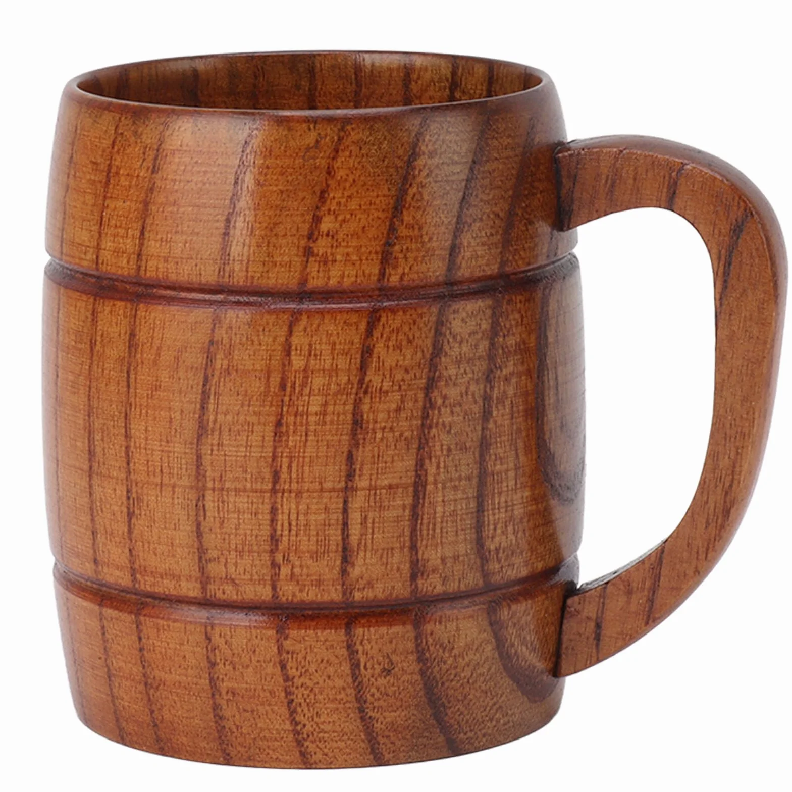 Drewniany Kubek do Piwa z Uchwytem 300ml Zapobiegający Opaskom Rzeźbione Naczynia do Picia Drewniane Kubki do Kawy Stein Kufel Rękodzieło do Herbaty do Wody Kobiety podróżują na