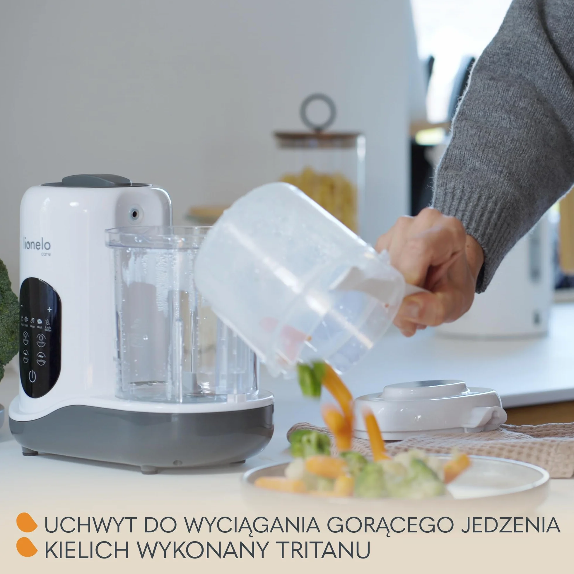 LIONELO BABYMENU Wielofunkcyjny Robot Kuchenny do Przyrządzania Posiłku dla Niemowląt 300 4 Programy Gotowanie na Parze, Blendowanie Podgrzewanie Rozmrażanie, Przepisy on-line
