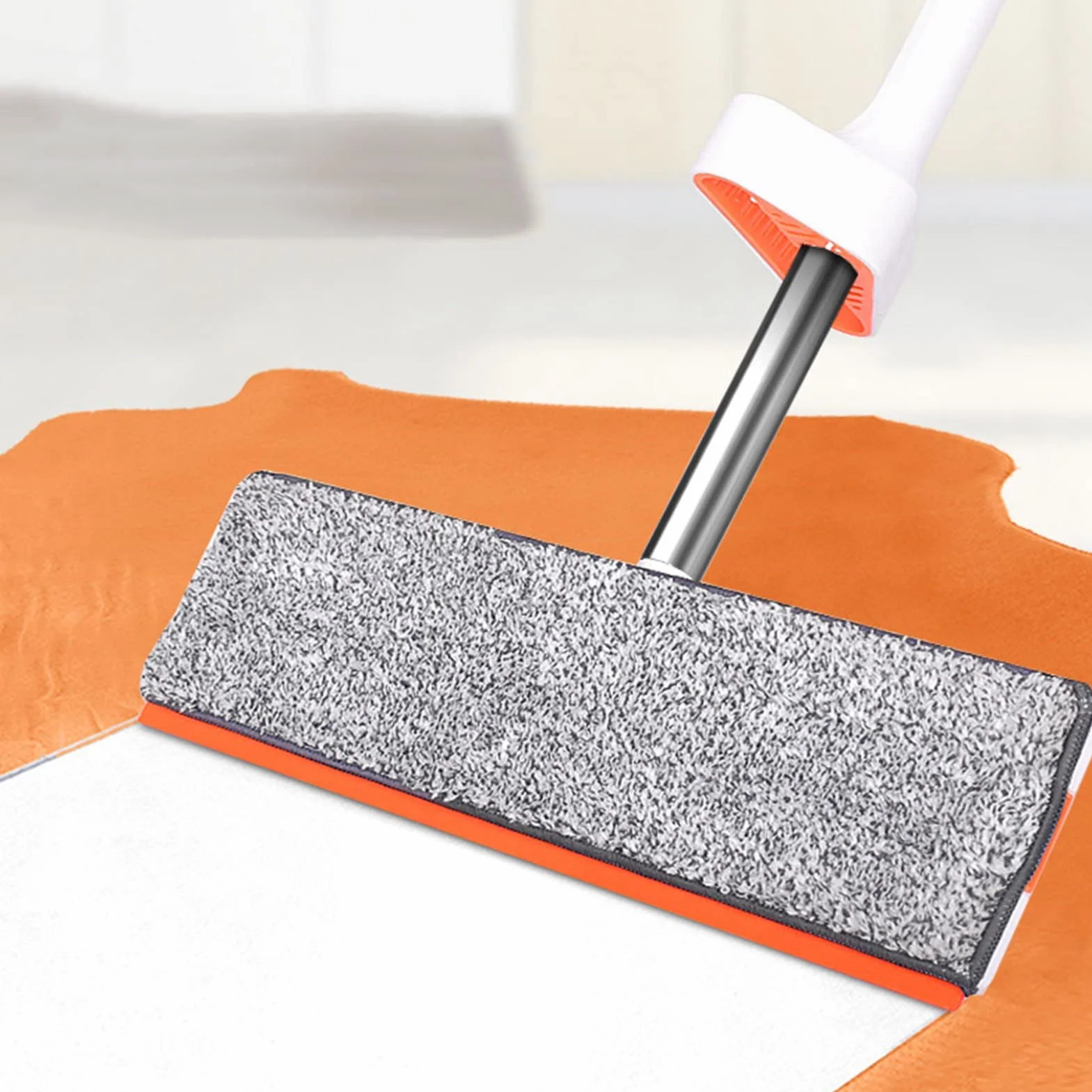 Mop podłogowy DriKou, duży, obrotowy, płaski mop do wyciskania na sucho Profesjonalny mop wielokrotnego użytku z mikrofibry, nadający się do prania, z pogrubionym prętem, do okien