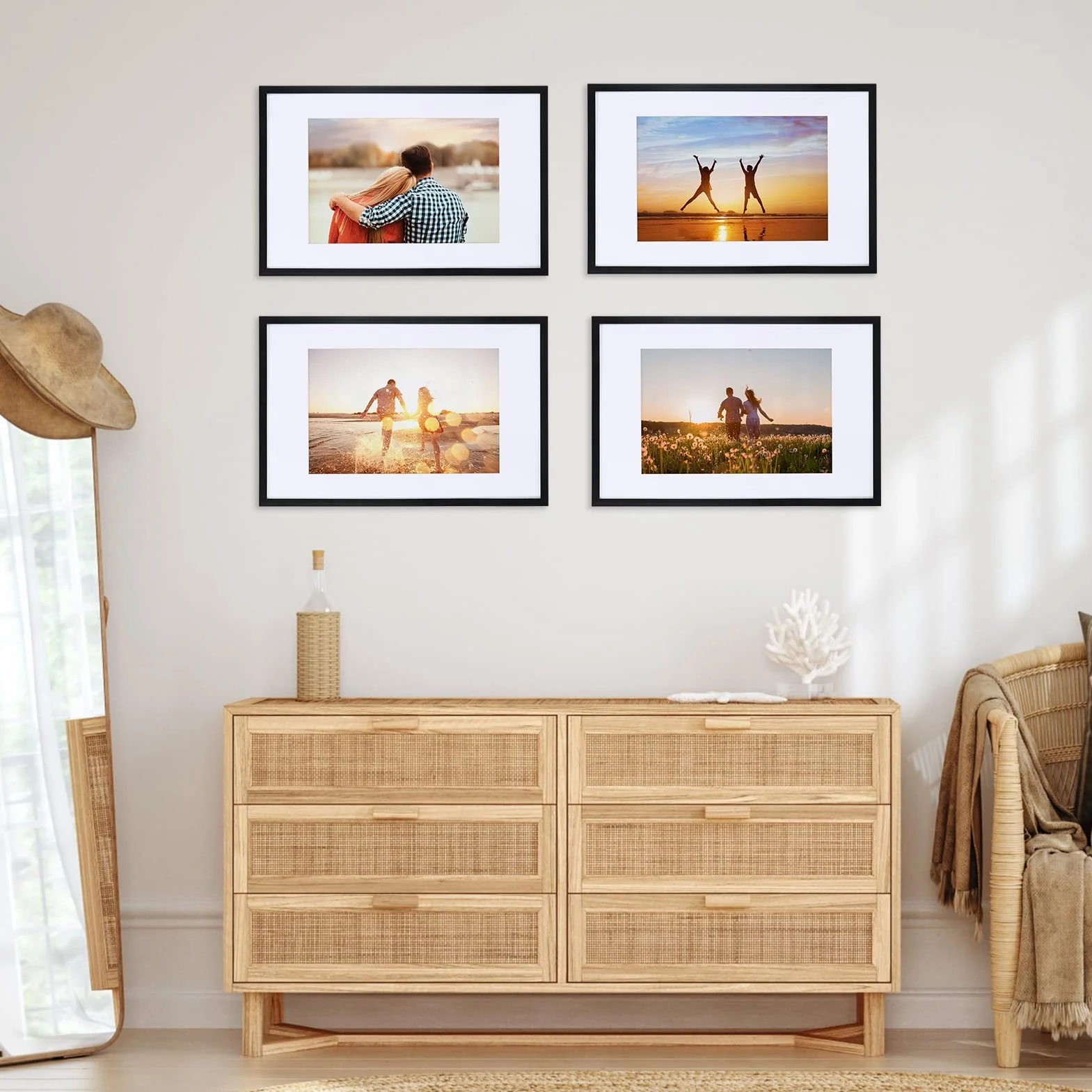 Giftgarden Ramka na zdjęcia 11 x 17, 4 szt., matowe ramki 18 x 17 na zdjęcia z matami, plakat 11 x 17 bez maty do zawieszenia na ścianie, czarna