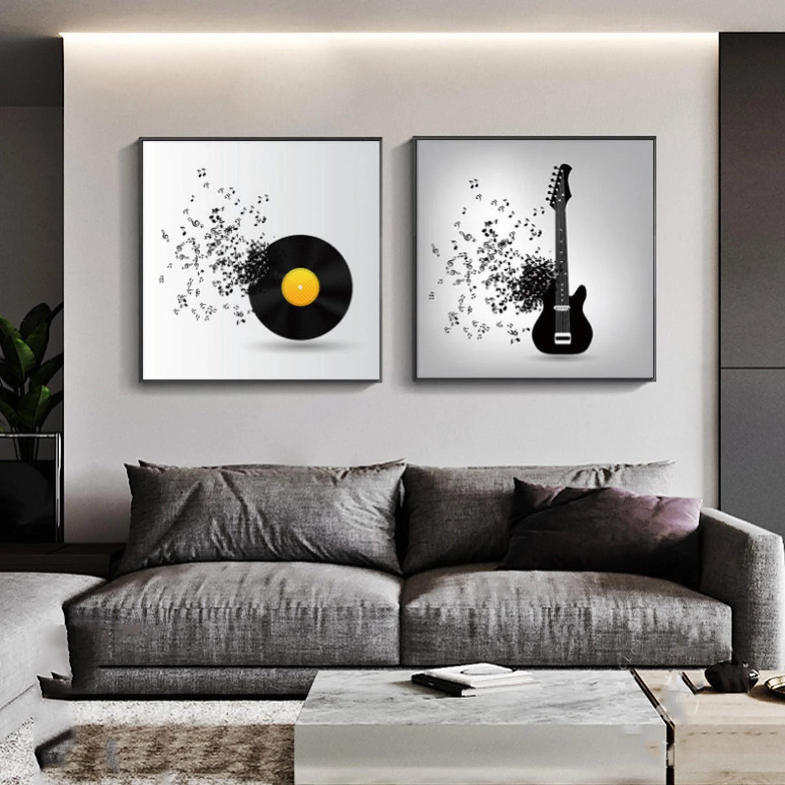 Rumlly Nowoczesne płyty winylowe sztuka ścienna obraz na płótnie czarny biały muzyczny plakaty i wydruki obrazy ścienne do salonu wystrój domu 80 x 80 cm x 2 bez ramy