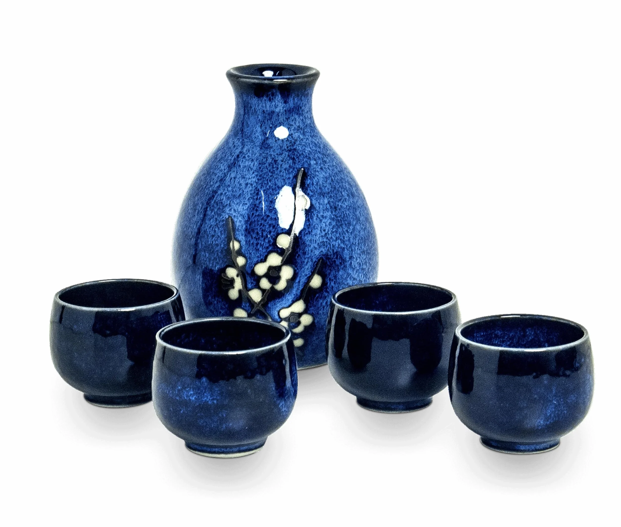 Luxe – zestaw sake – Hana niebieski – 5 sztuk – 300 ml – zestaw japoński sake – zestaw do herbaty – zestaw do herbaty – sake glass – sake cup – sake cup – japońskie naczynia – prezent świąteczny –