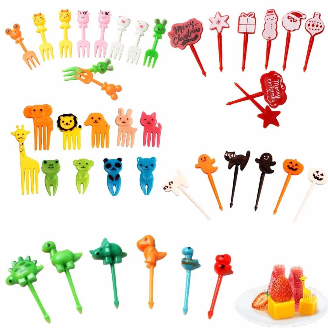 40 sztuk Finger Finger Food Mini Cartoon Bento Fruit Widelce Pałeczki dla dzieci, wybór ciast akcesoria śliczne plucie dorośli deser owoce Halloween Boże Narodzenie przyjęcie