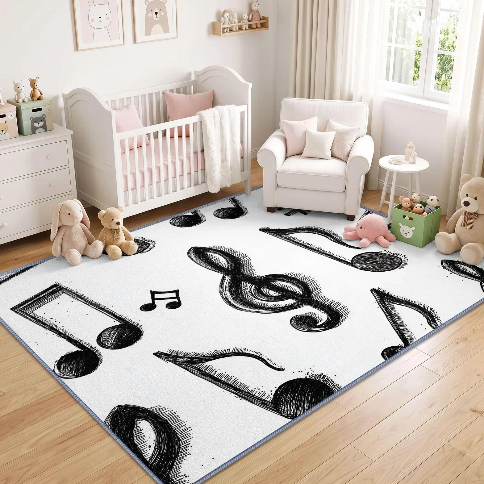 Minimalistyczny szkicowy dywan do salonu, 100 x 160 cm, klucz wiolinowy, można prać w pralce, dywan do sypialni, miękki dywan z krótkim włosiem, antypoślizgowy, klasyczny dywan do jadalni, biura