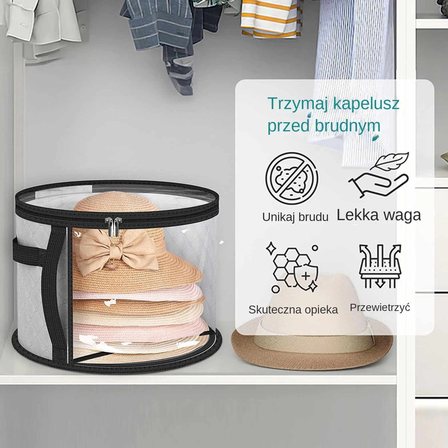 Duże Pudełko Na Kapelusze Przezroczyste Składany Organizer z Pokrywą i Rączką