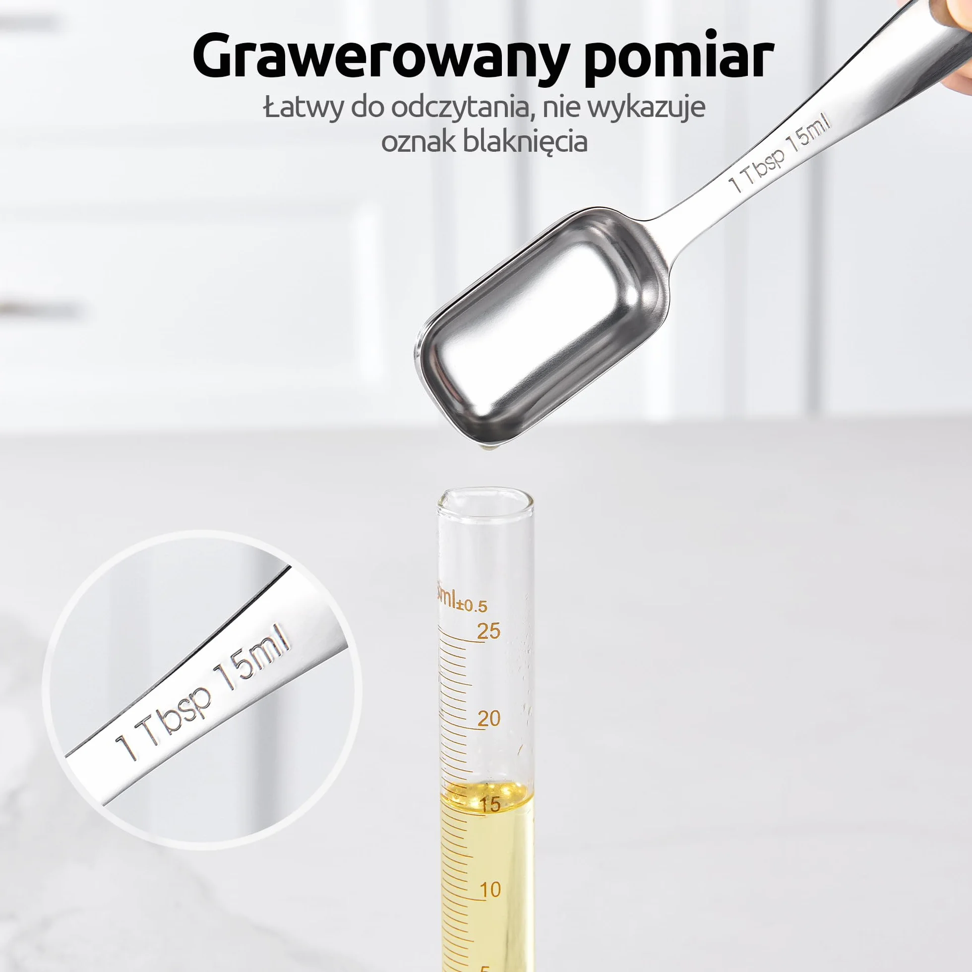 U-Taste Łyżki pomiarowe ze stali nierdzewnej 18/8, kwadratowa miarka łyżeczka łyżka stołowa z niwelatorami