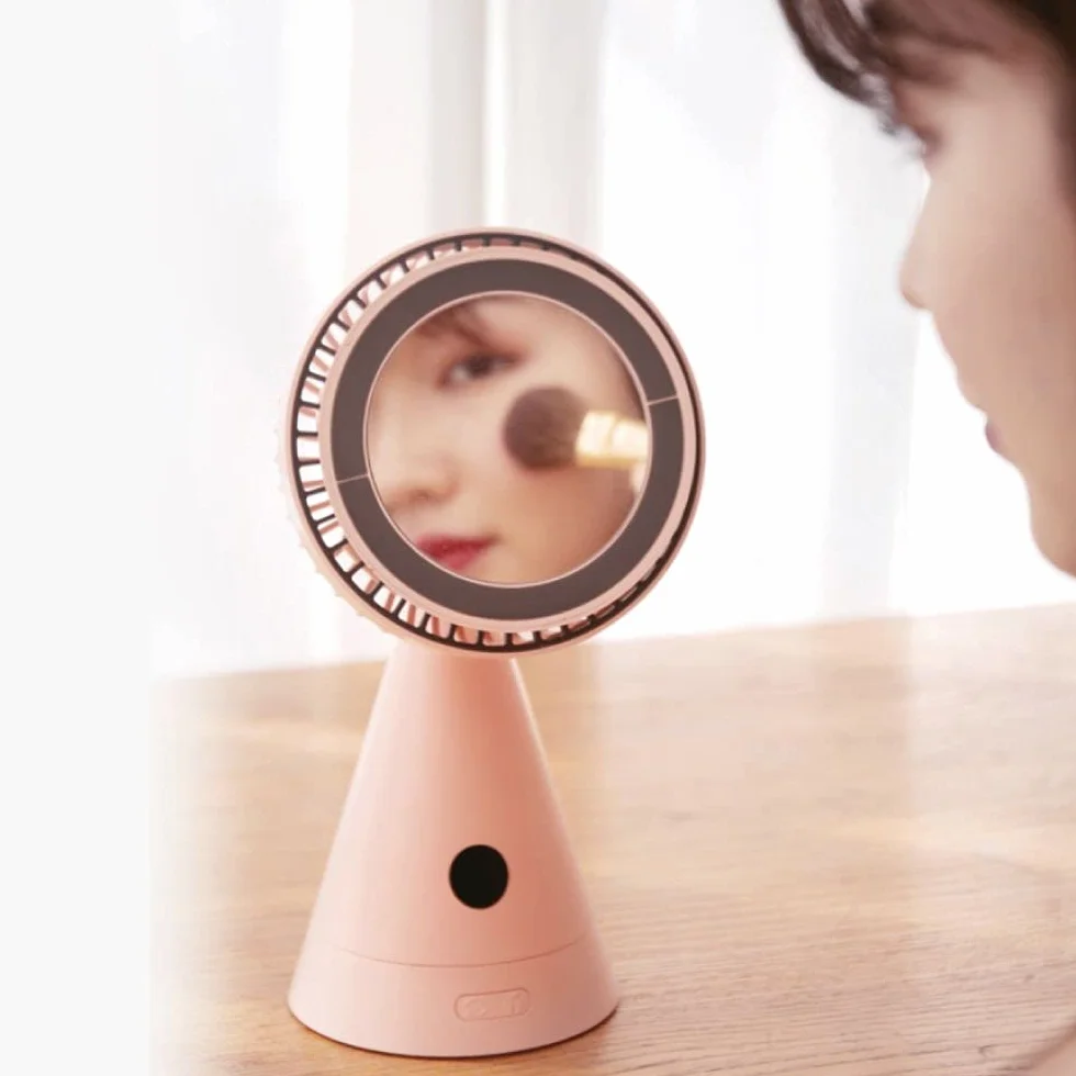 VITAMMY DREAM DESK FAN RÓŻOWY Mini wentylator biurkowy USB, 3 tryby, z lustrem i LCD