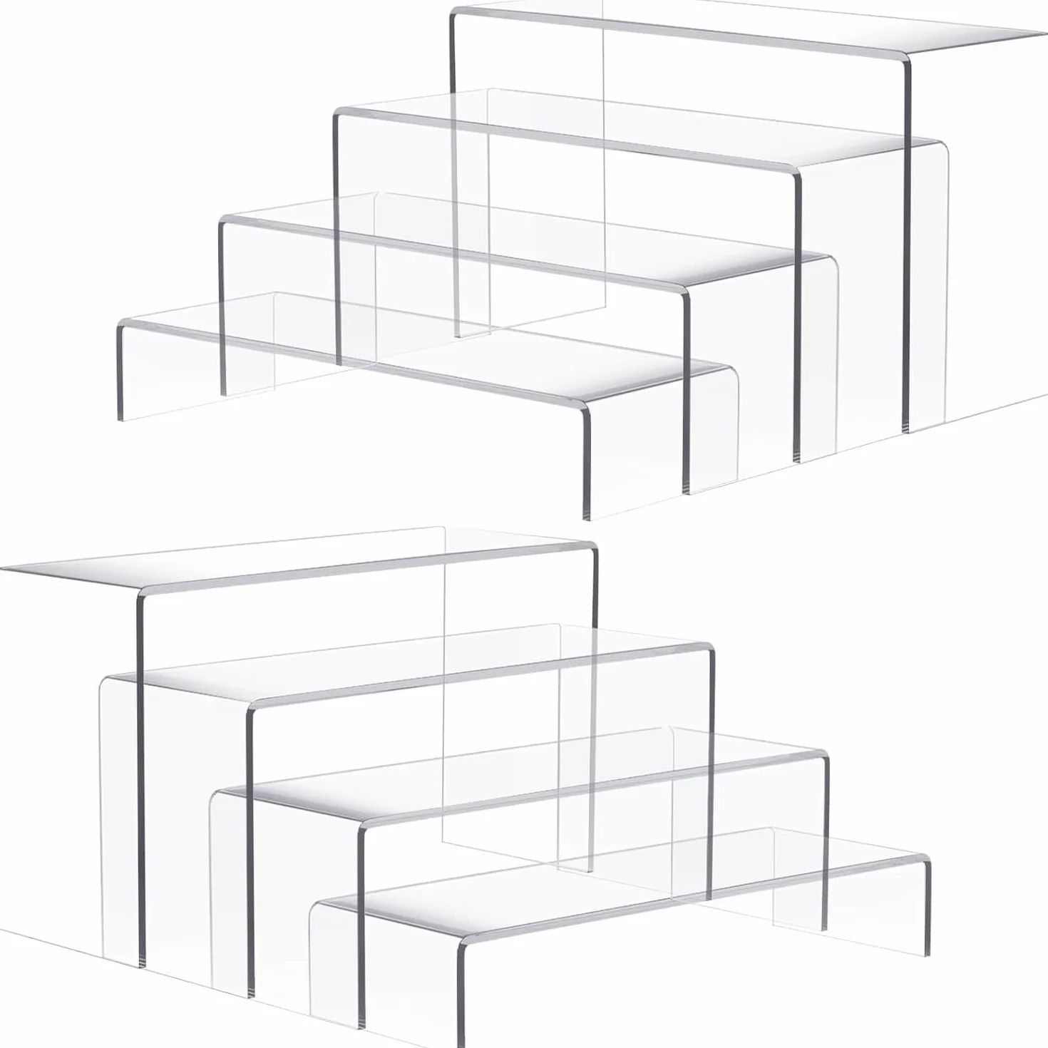 KAHEIGN 8 sztuk dużych akrylowych podkładek, 2 zestawy 4-poziomowego przezroczystego organizera na półce do wystawiania na biurko, stojak do perfum, babeczek, deserów, żywności, kosmetyków, kremów