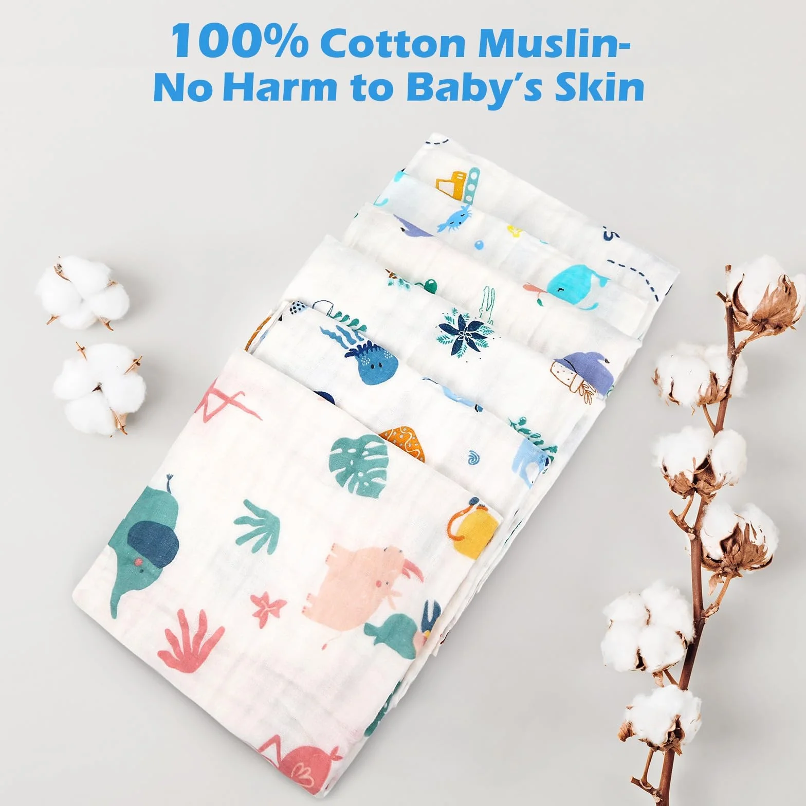 Maliton Baby Muslins Cotton, 6 Sztuk 70 * 70 cm Pieluchy Muslinowe, 6 Warstw Absorpcji Wody i Miękkości Szyfonu dla Niemowląt, Pieluszki Burp Wrażliwej Skóry Noworodków