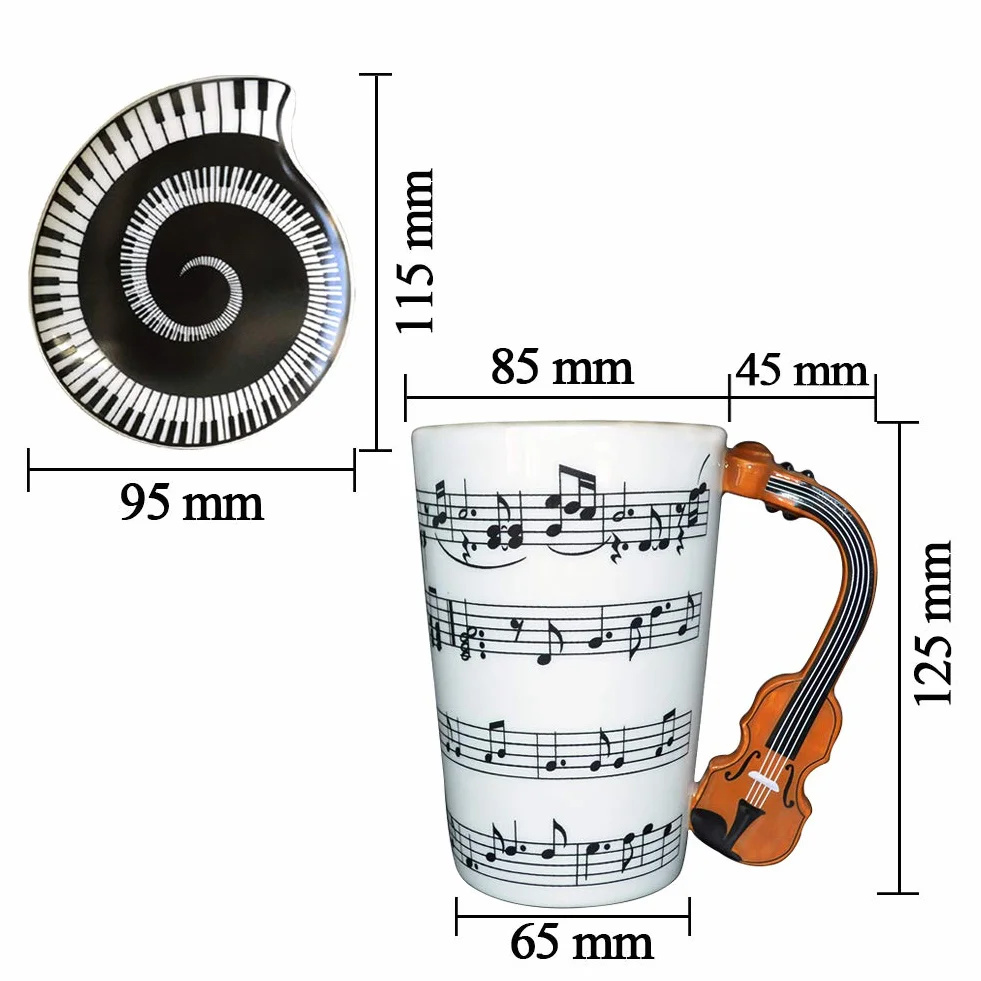 EYMPEU Muzyczny kubek do kawy z pokrywką i uchwytem w kształcie skrzypiec, 450ML zabawny kubek do kawy, herbaty, wody, prezent dla miłośnika muzyki/nauczyciela/przyjaciela