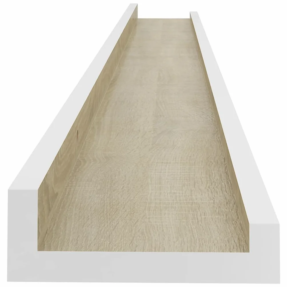 Regały ścienne, zestaw 2 sztuk, białe i dąb Sonoma, 100 x 9 x 3 cm, wytrzymałe półki wiszące z płyty MDF na książki, dekoracja, rośliny, uniwersalny montaż ścienny, nowoczesne wzornictwo
