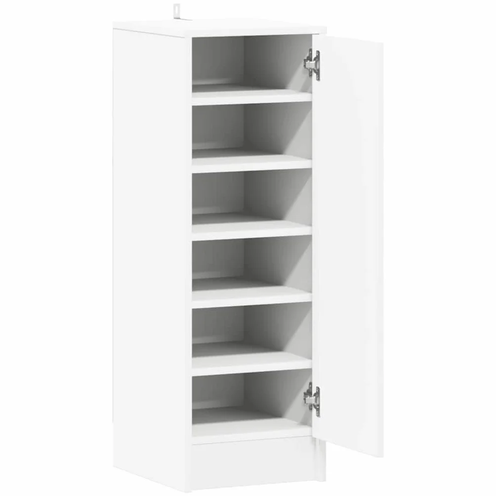 Hothingwell Biała szafka na buty 32x35x92 cm płyta wiórowa, organizer na buty z 6 półkami, odwracalne drzwi po lewej lub prawej stronie, wygodne przechowywanie chroniące przed kurzem,