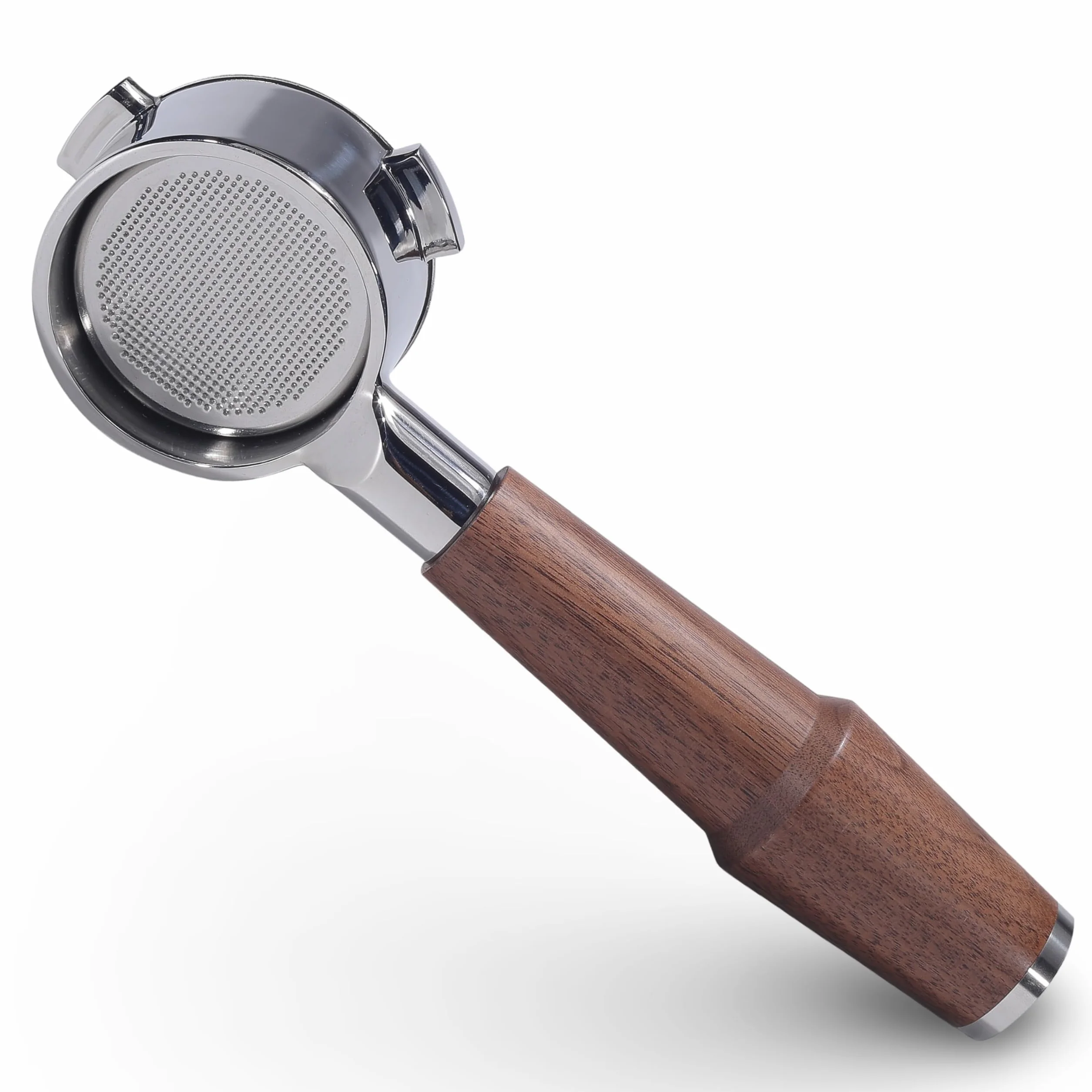 Espresso Bottomless Uchwyt filtra bez dna ze stali nierdzewnej z uchwytem z orzecha włoskiego (orzech, pasuje do 54 mm Sage/Breville)