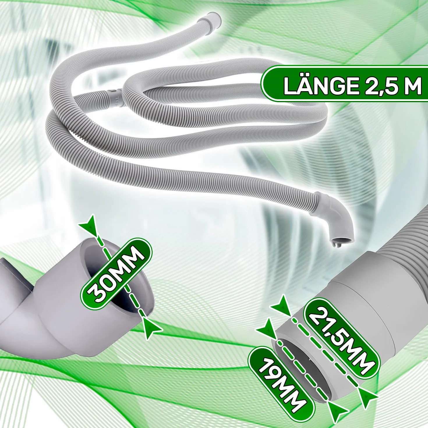Rura odpływowa do zmywarki 2,5 m Ø 30/19 mm prosta i kątowa z oryginalnym kodem 49052655 dla Candy 481281718685 do Whirlpool - 5 lat - ONIX TECH