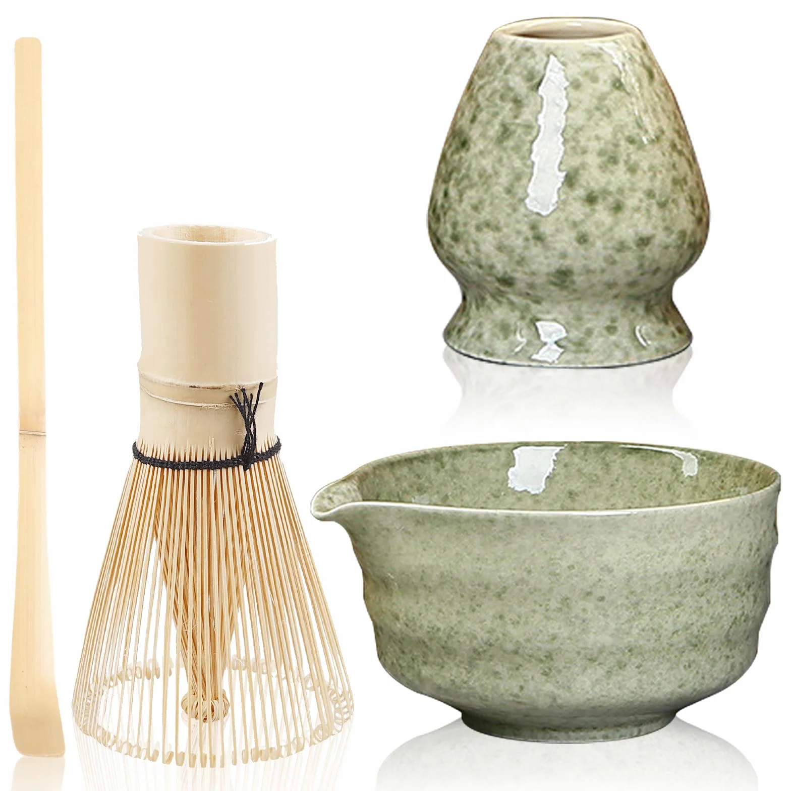 Ceramiczny zestaw matcha (miotła, miska z wylewką, trzepaczka i łopata)
